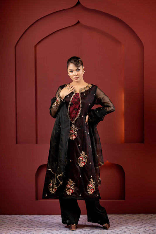 Elegant Black Embroidered Kameez
