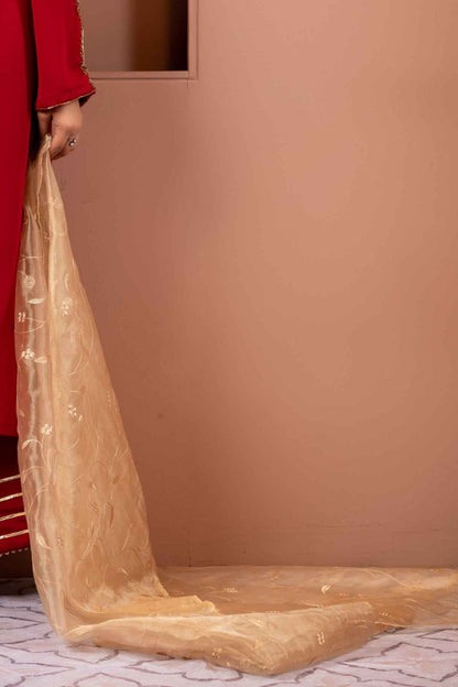 Champagne Gold Organza Dupatta with Delicate Embroidery