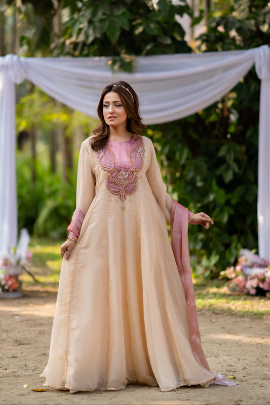 Peach Blossom Anarkali with Blush Dupatta