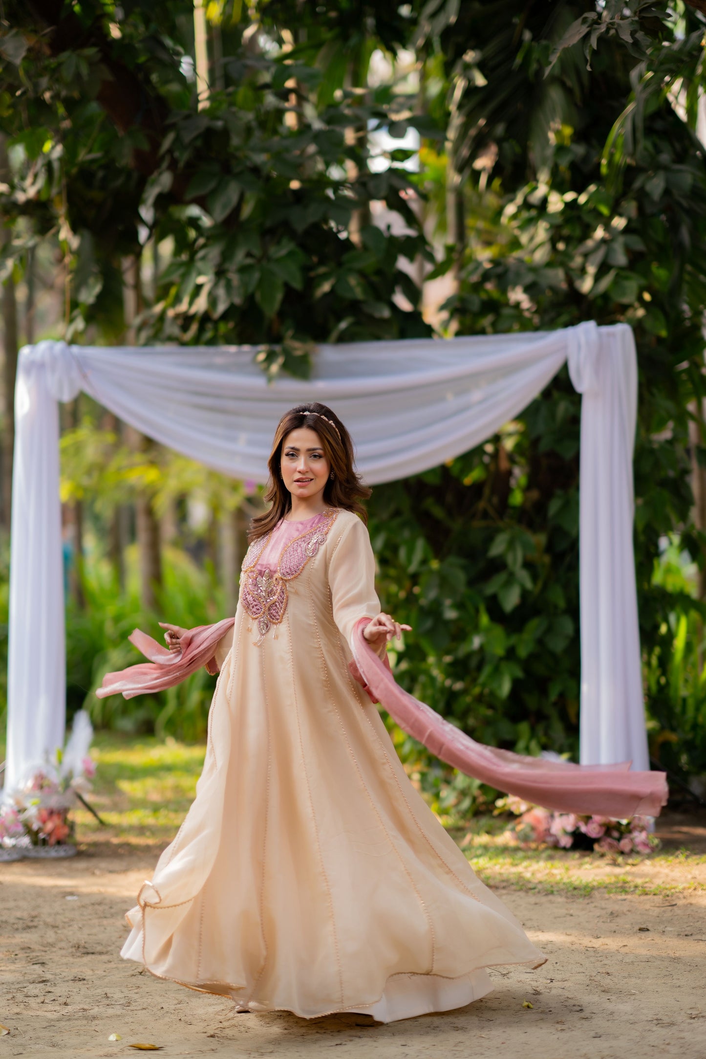 Peach Blossom Anarkali with Blush Dupatta