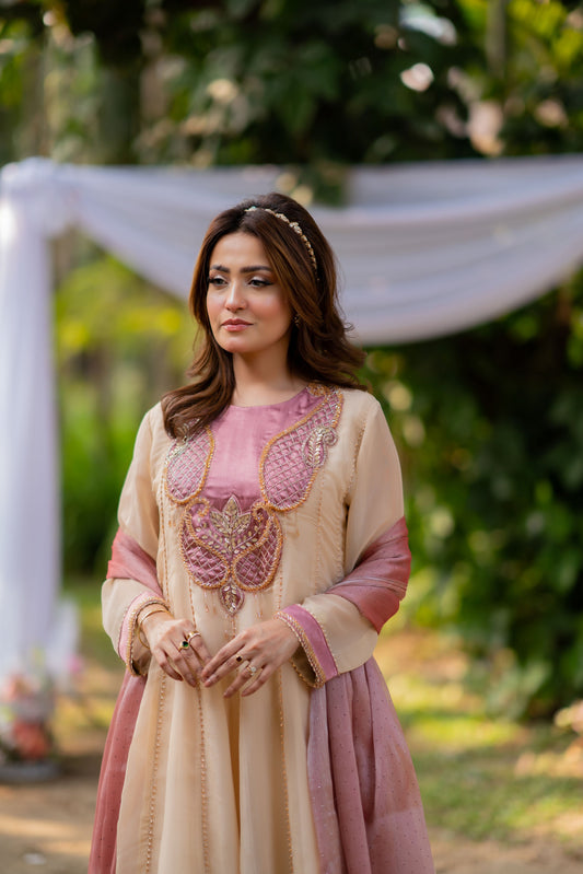 Peach Blossom Anarkali with Blush Dupatta