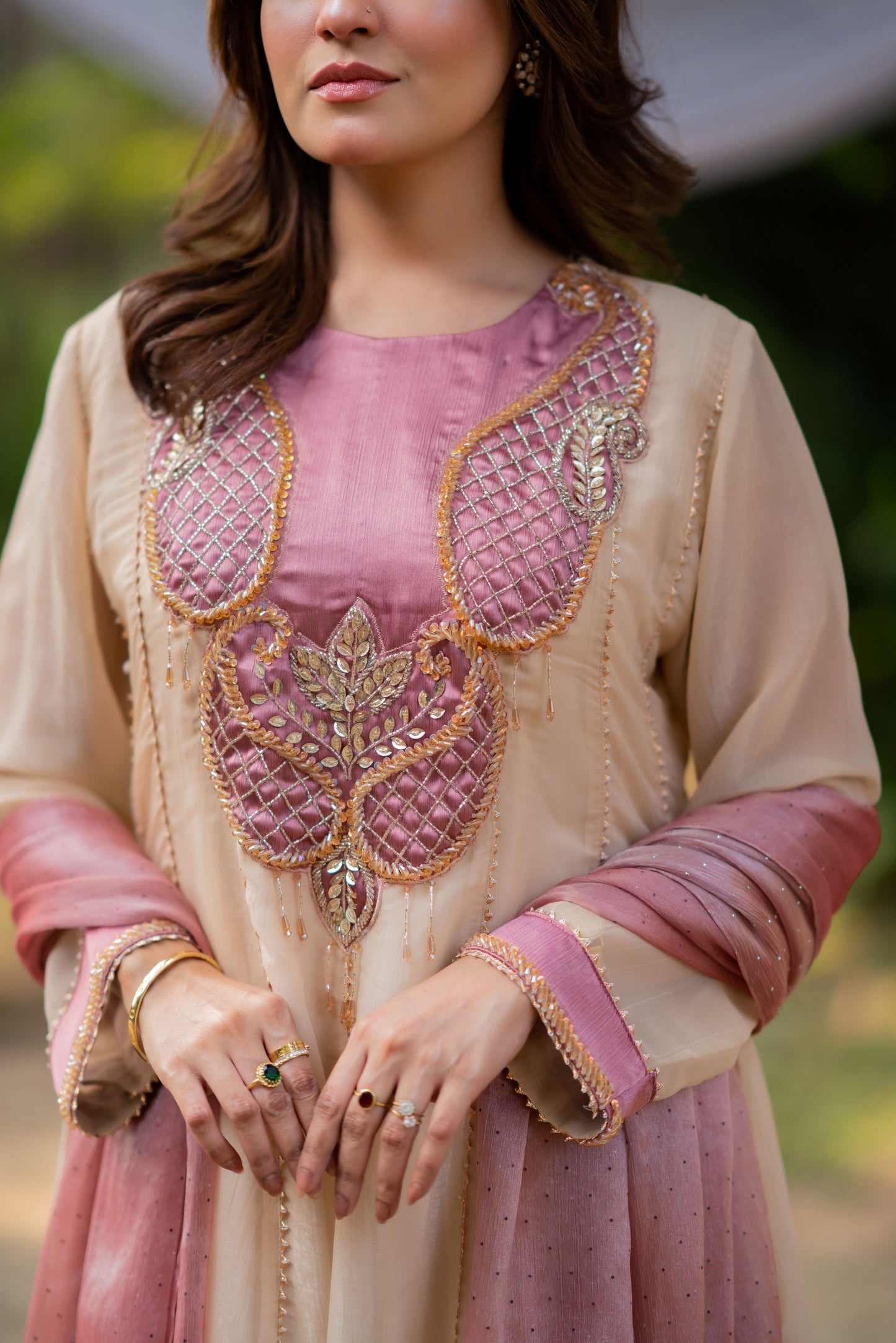 Peach Blossom Anarkali with Blush Dupatta
