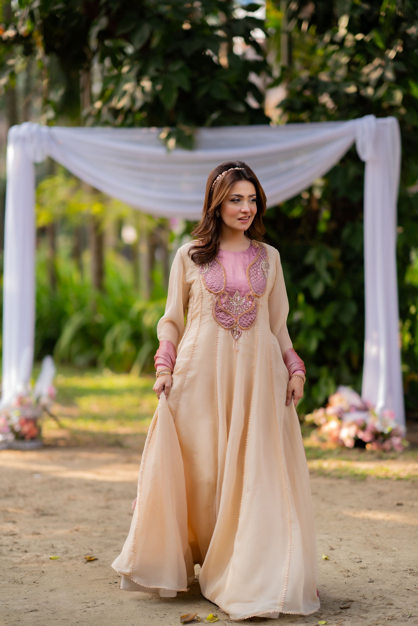 Peach Blossom Anarkali with Blush Dupatta