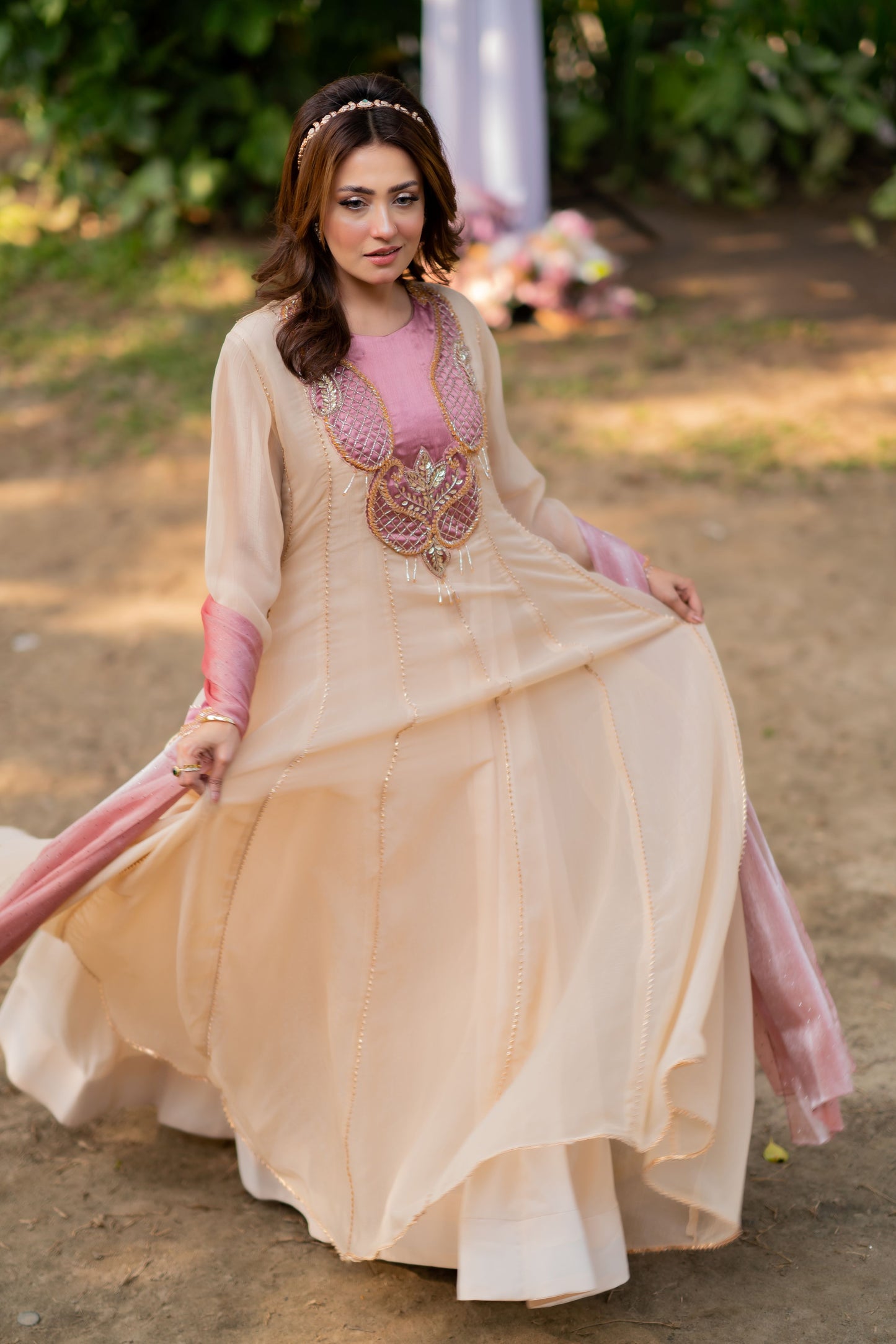 Peach Blossom Anarkali with Blush Dupatta