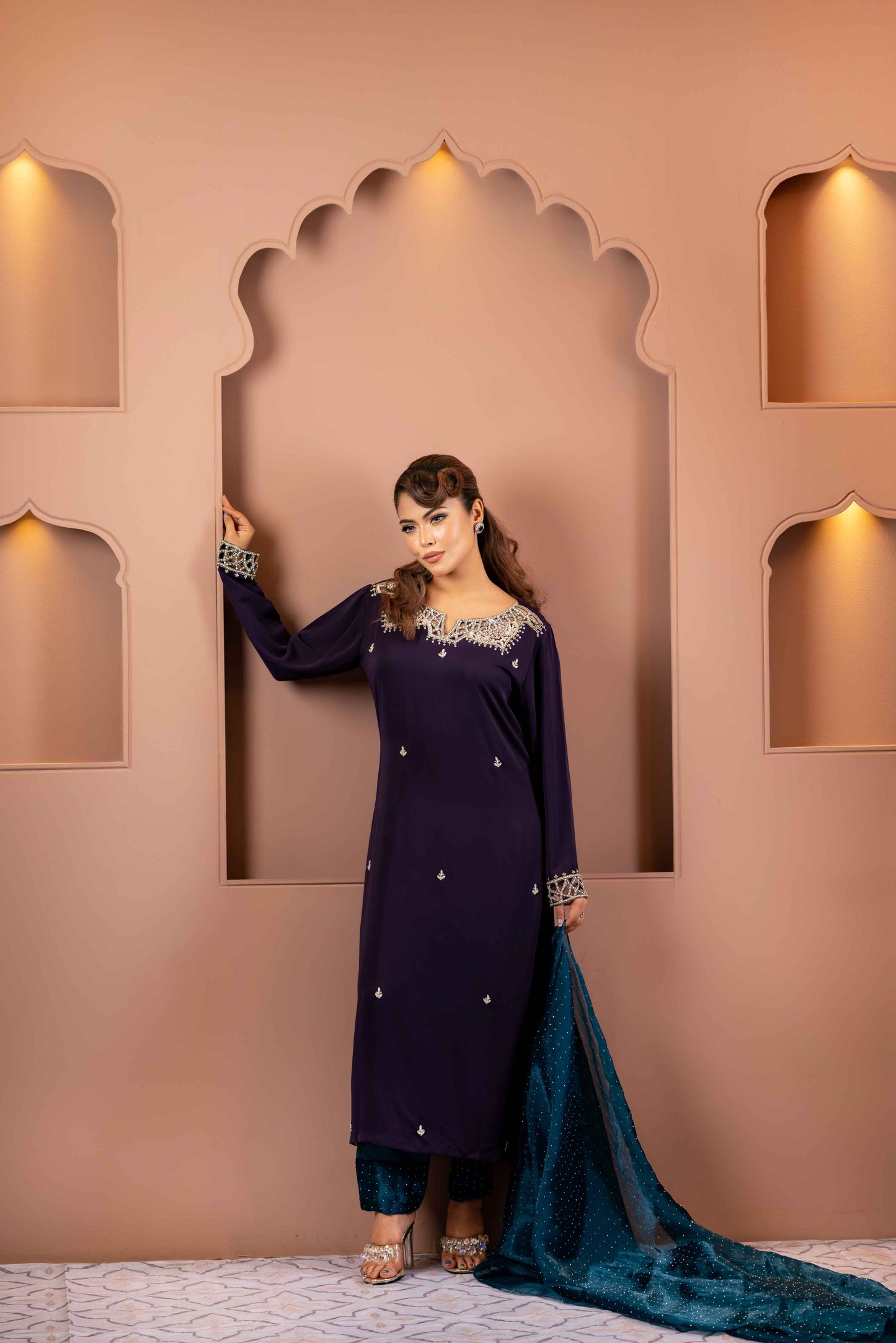 Purple and Teal Shalwar Kameez Set