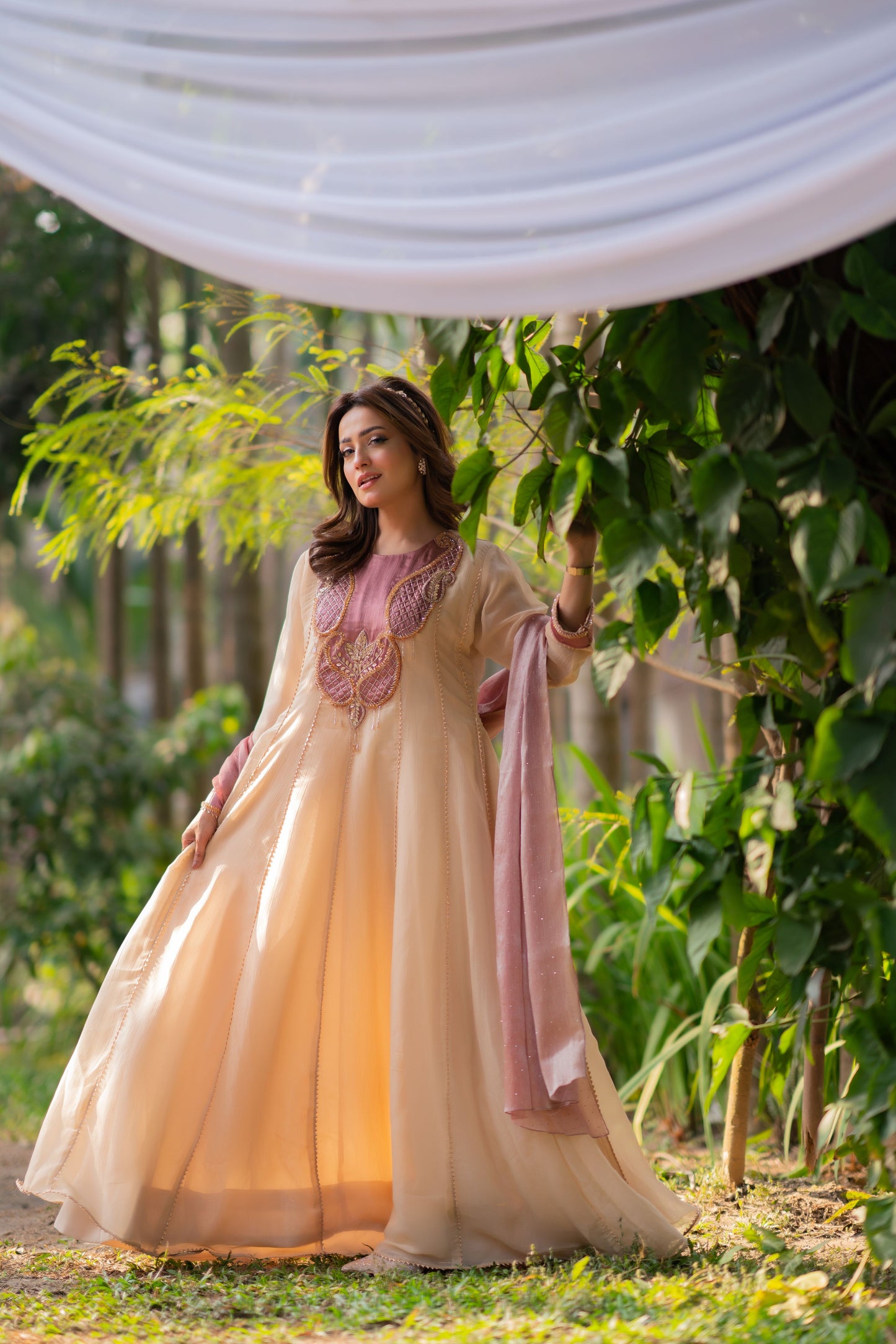 Peach Blossom Anarkali with Blush Dupatta