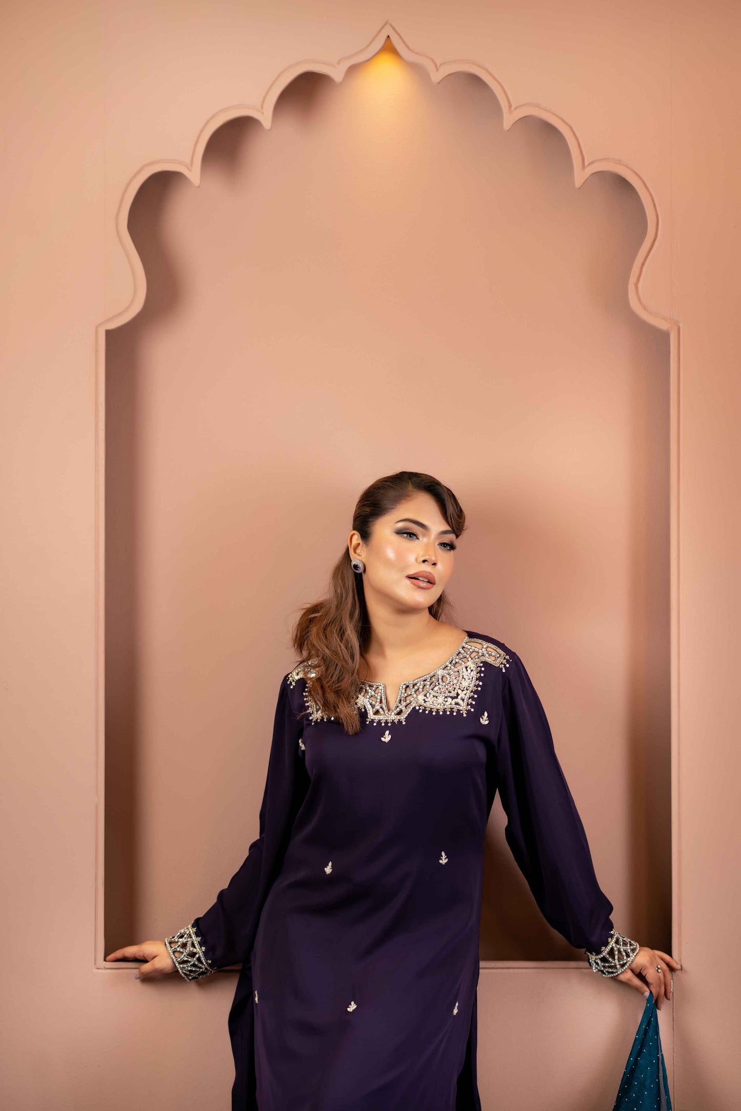 Purple and Teal Shalwar Kameez Set