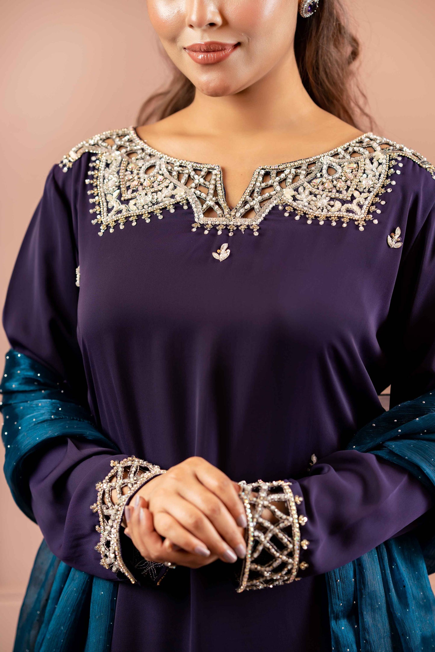 Purple and Teal Shalwar Kameez Set