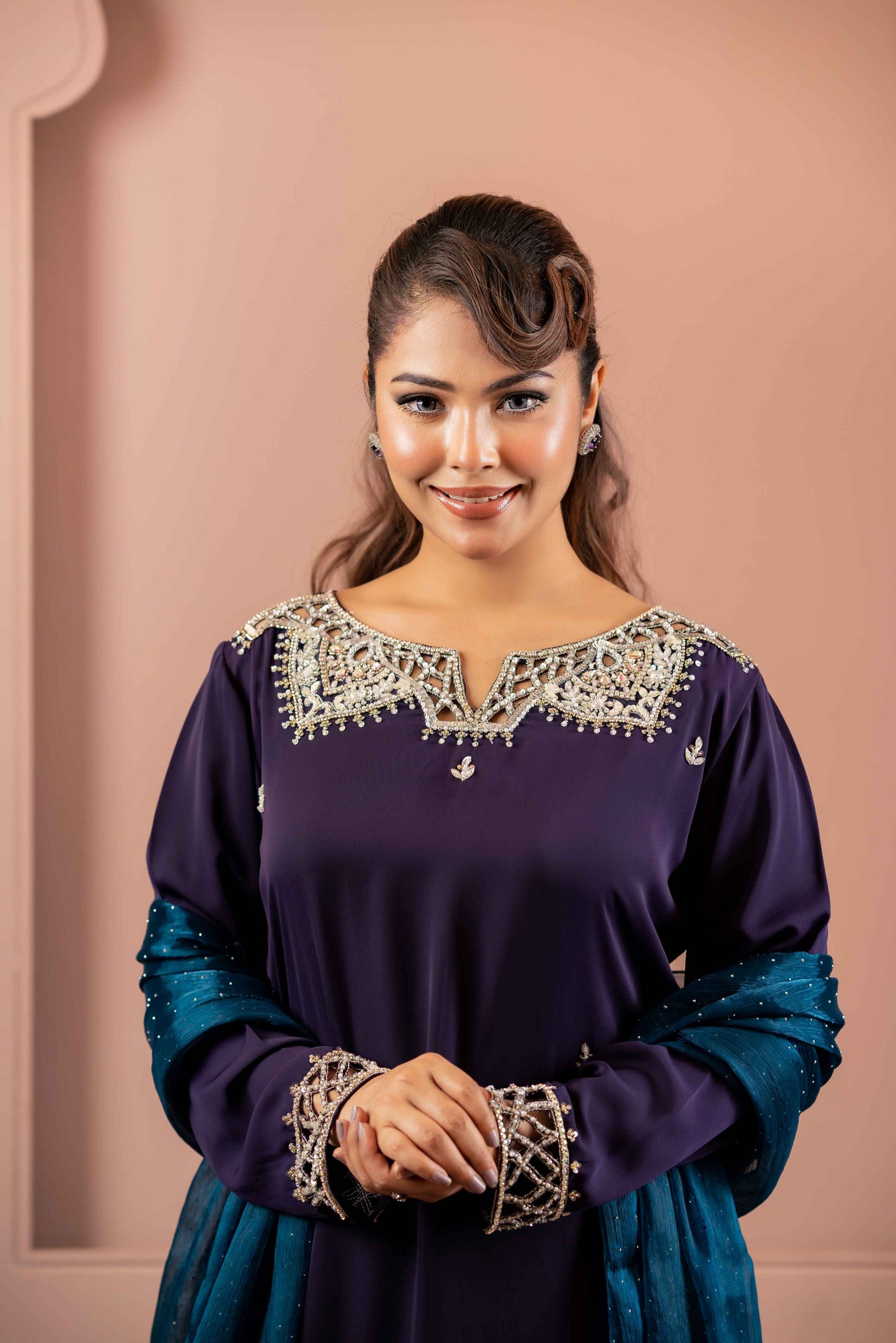 Purple and Teal Shalwar Kameez Set