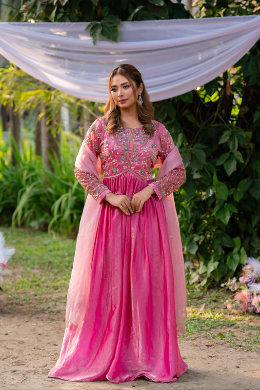Rose Radiance Pink Festive Anarkali with Blush Dupatta