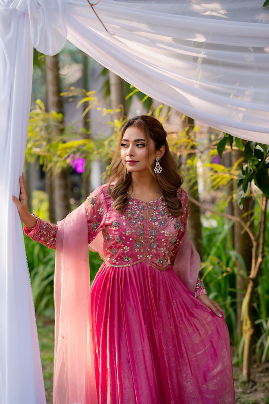 Rose Radiance Pink Festive Anarkali with Blush Dupatta