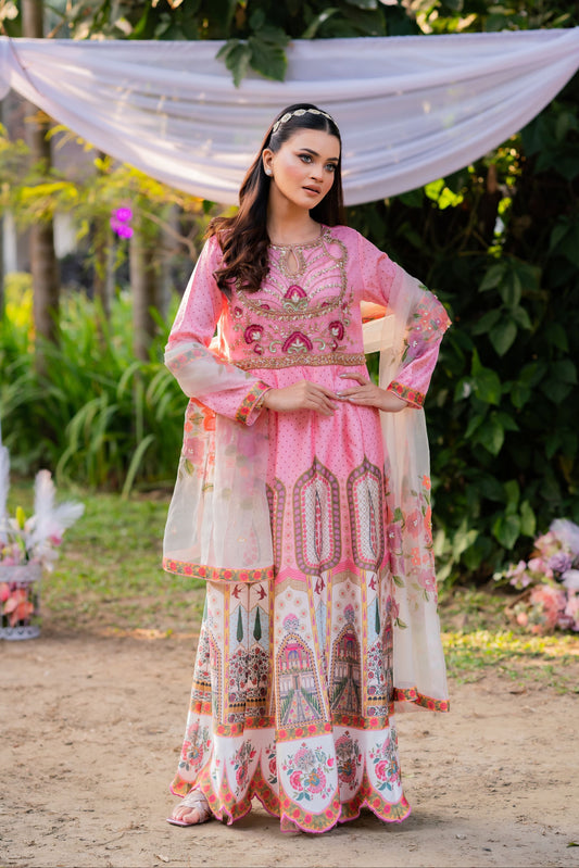 Blush Heritage Pink Anarkali With Orna