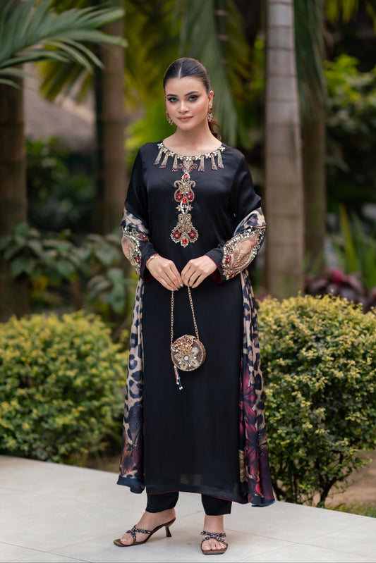 Noir Glam with Wild Elegance Three Piece  Set