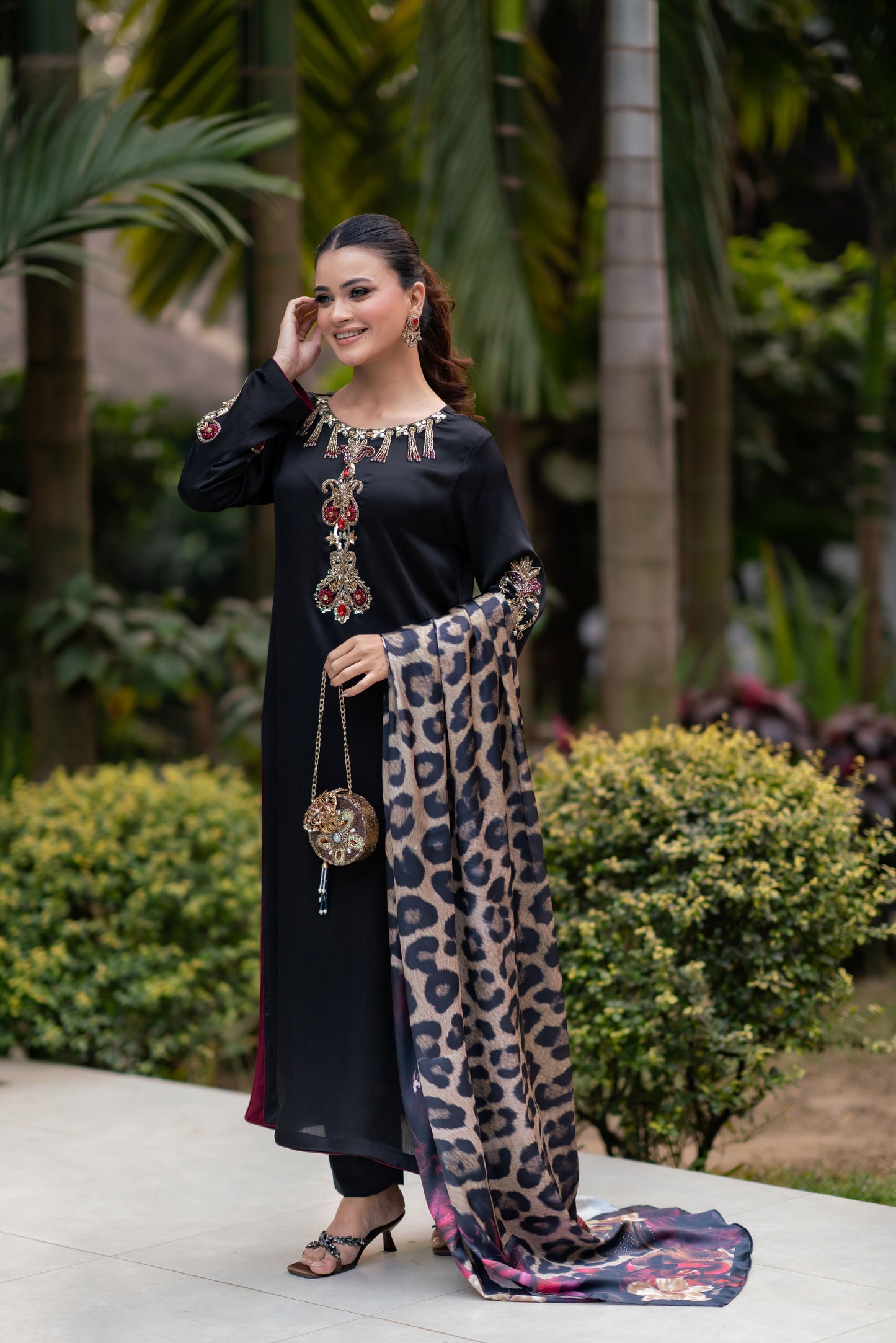 Noir Glam with Wild Elegance Three Piece  Set