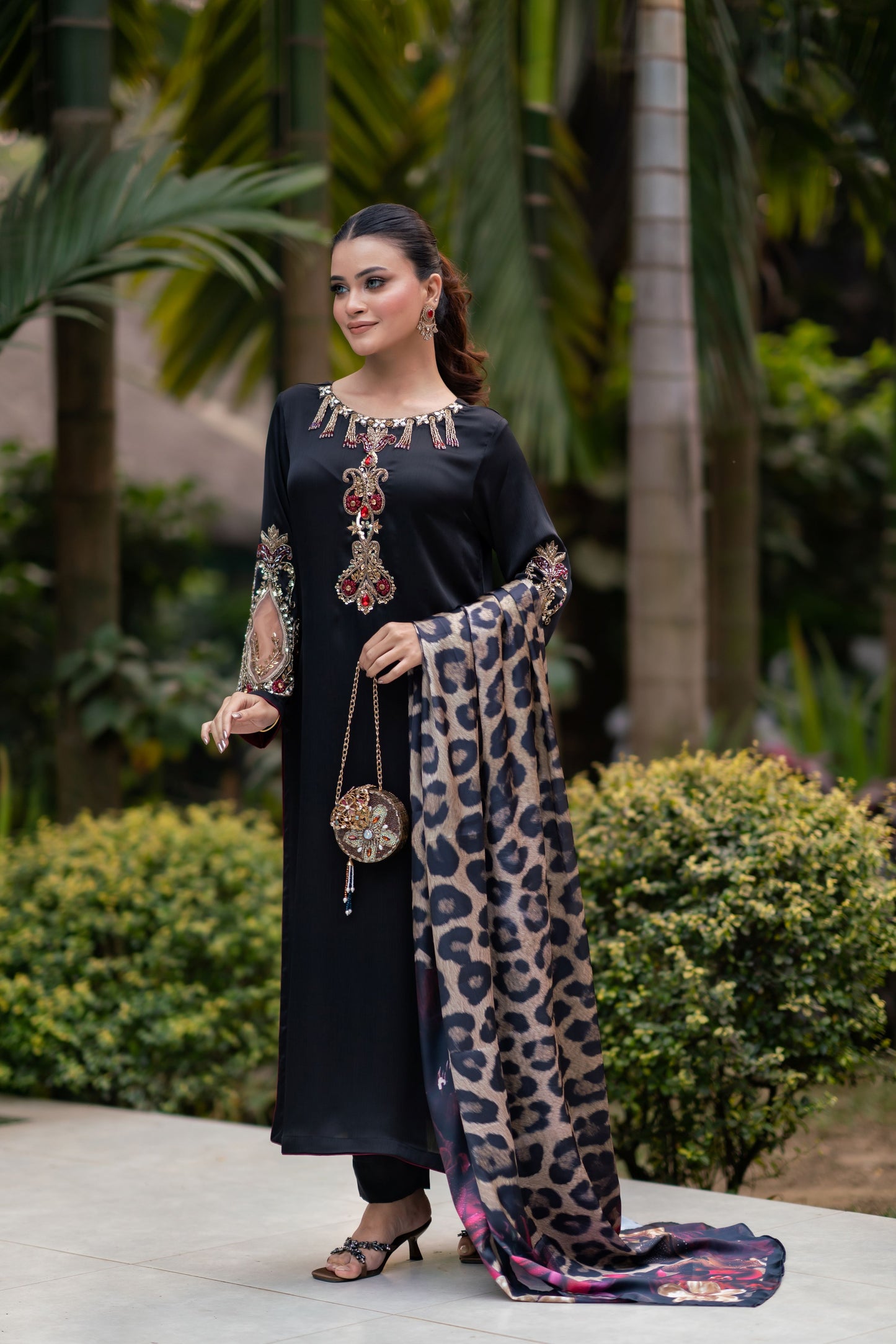 Noir Glam with Wild Elegance Three Piece  Set
