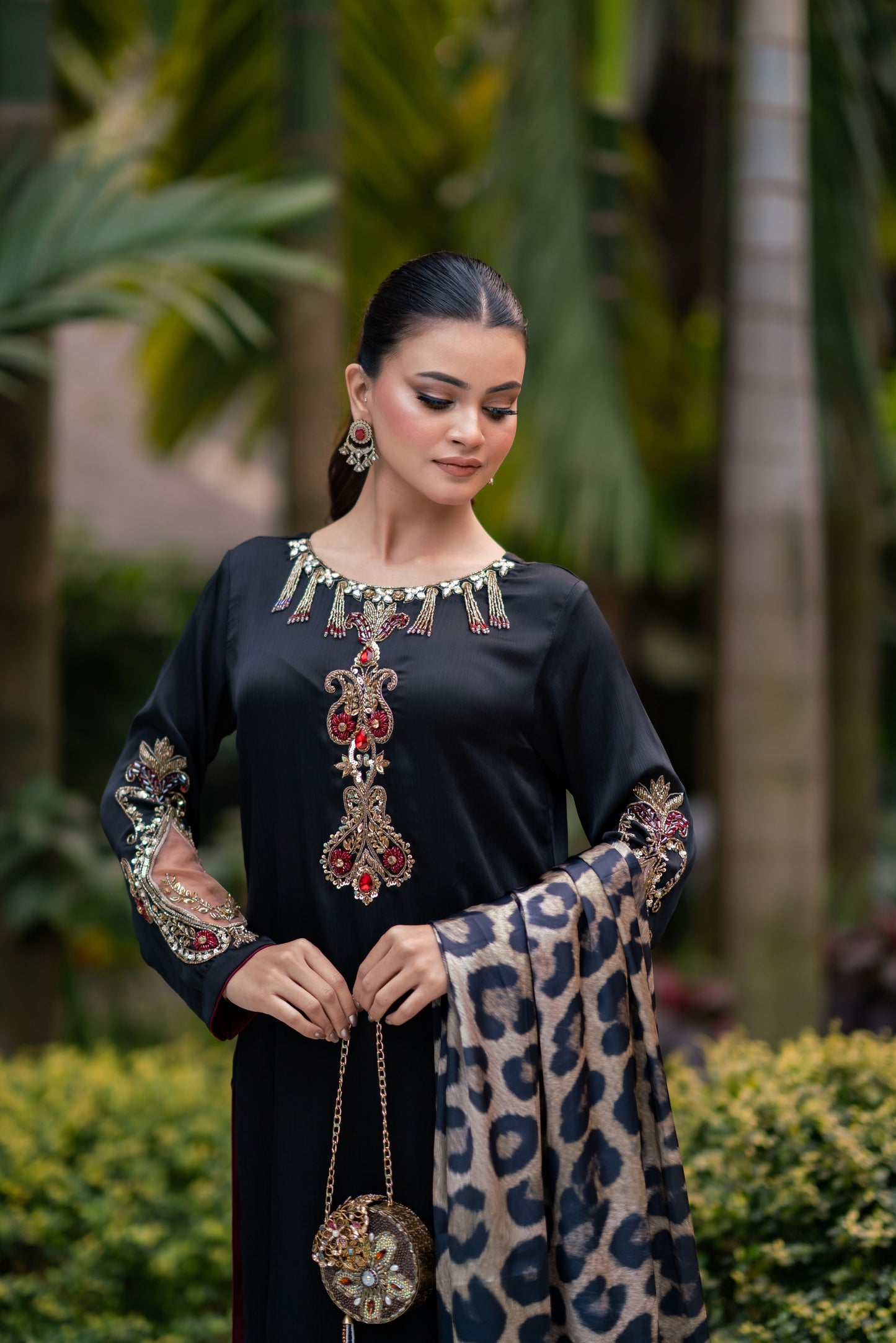 Noir Glam with Wild Elegance Three Piece  Set