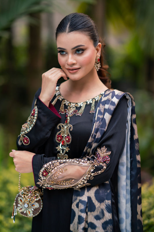 Noir Glam with Wild Elegance Three Piece  Set