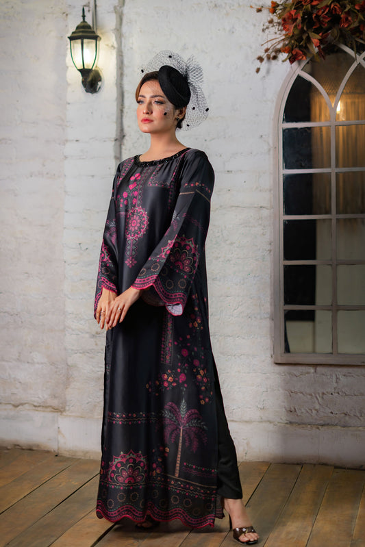 Noir Blossom Charm Long Kameez And Pant