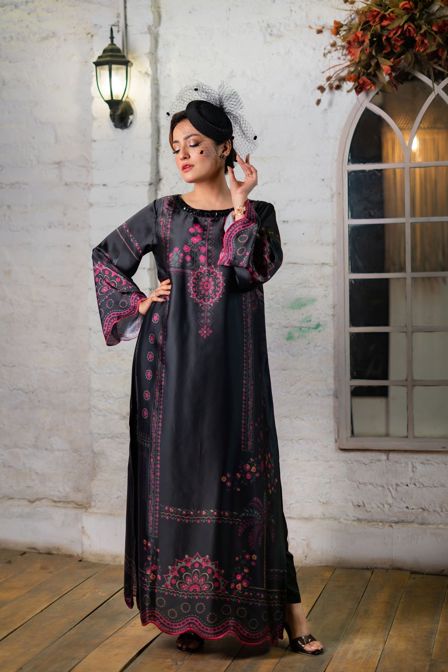 Noir Blossom Charm Long Kameez And Pant