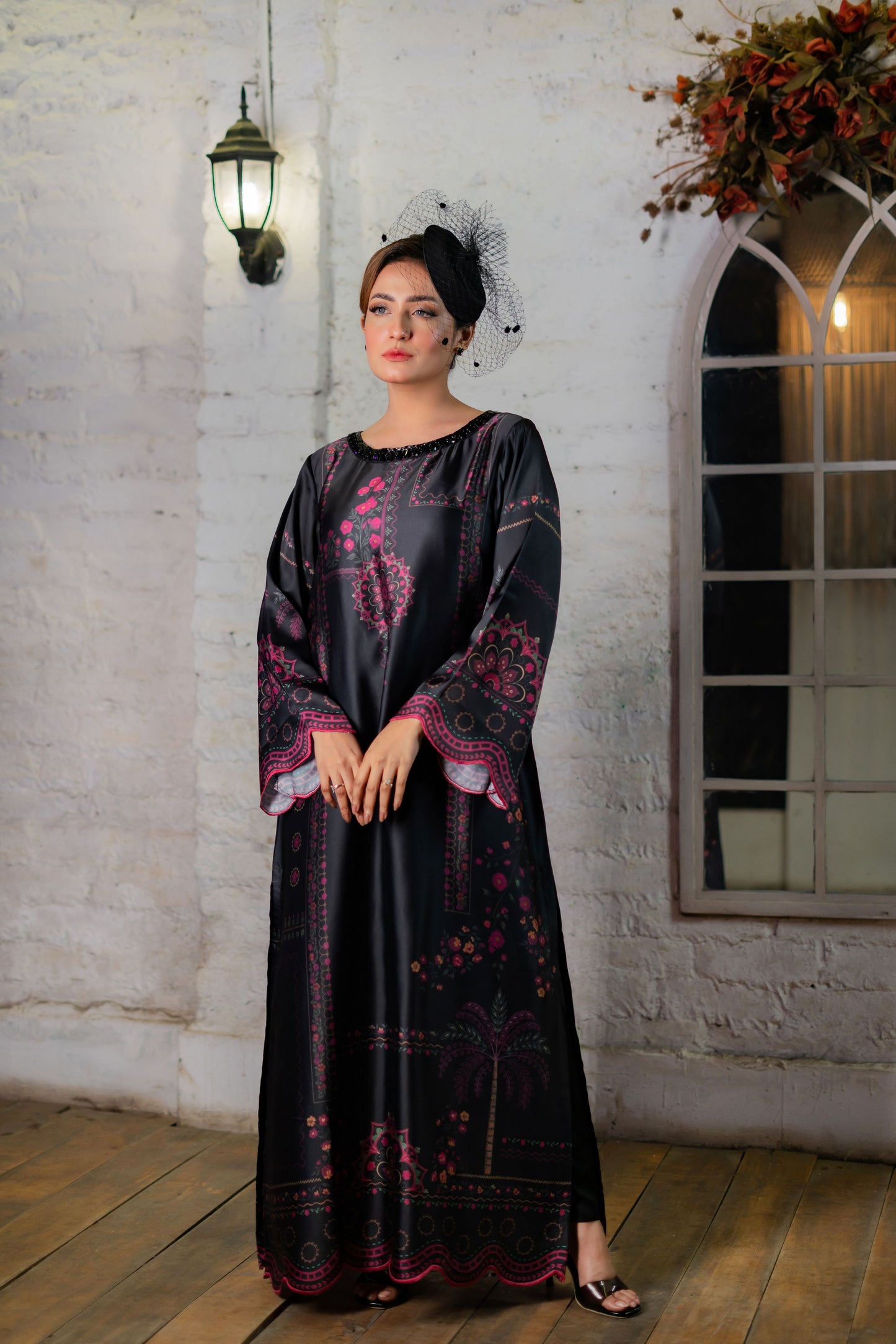 Noir Blossom Charm Long Kameez And Pant