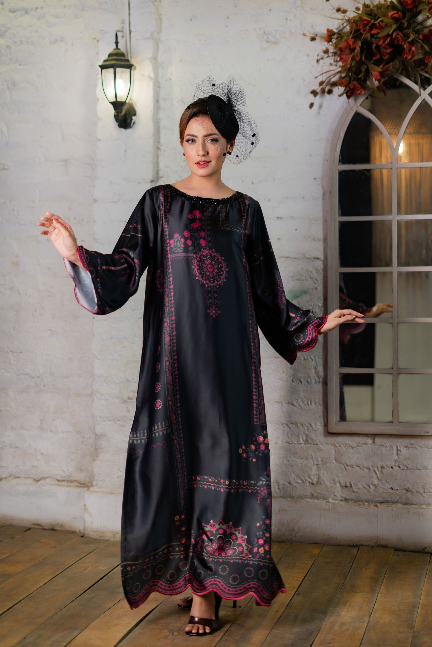 Noir Blossom Charm Long Kameez And Pant