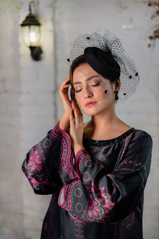 Noir Blossom Charm Long Kameez And Pant