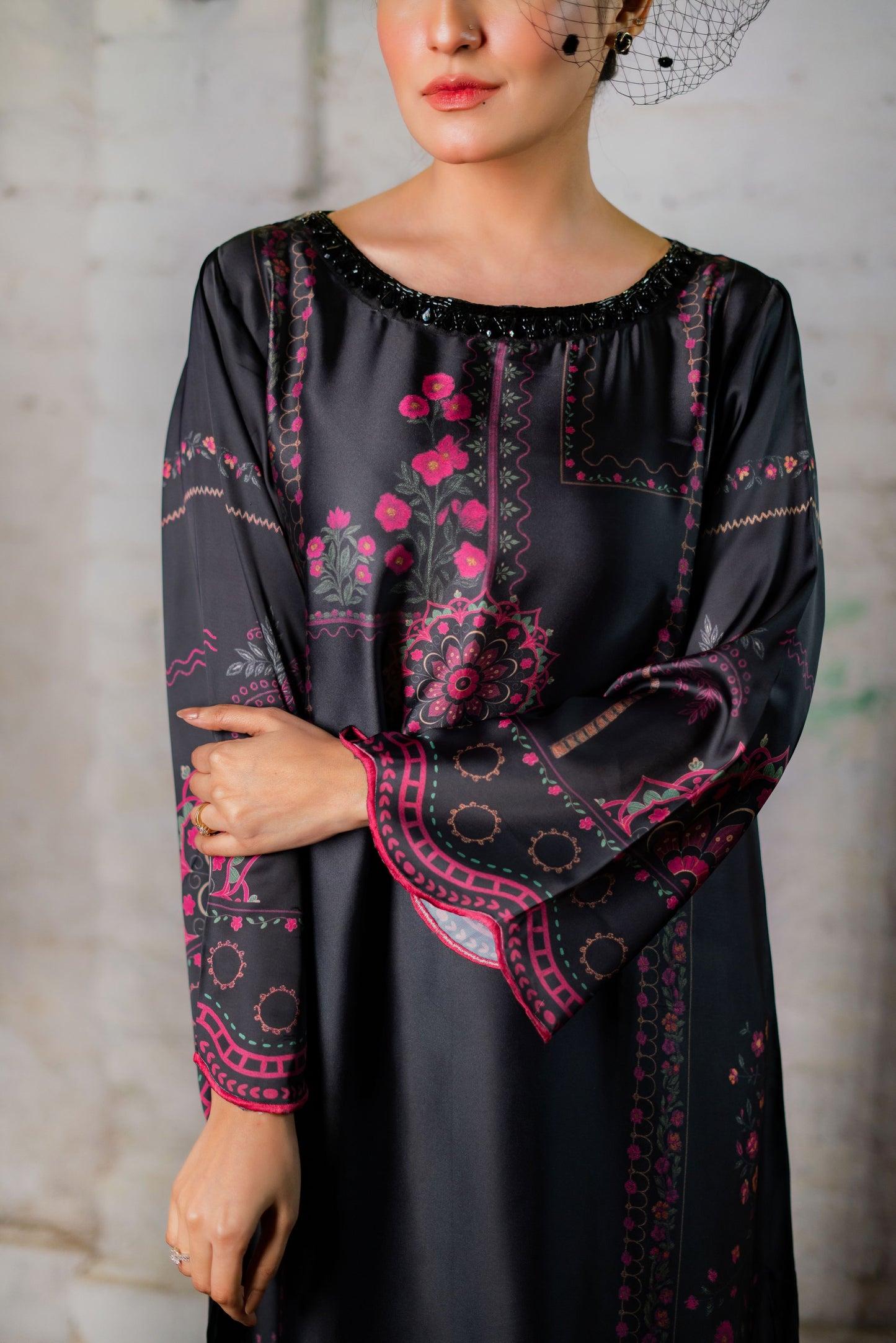 Noir Blossom Charm Long Kameez And Pant