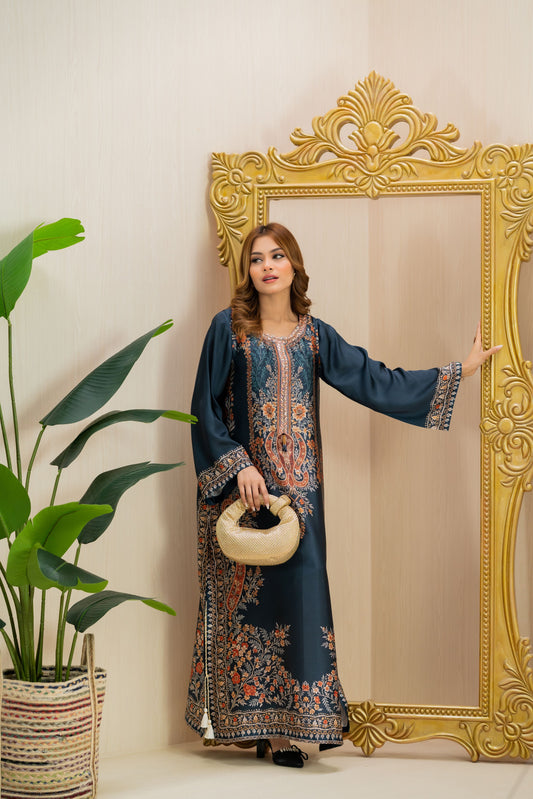 Midnight Teal Heritage Long Kameez