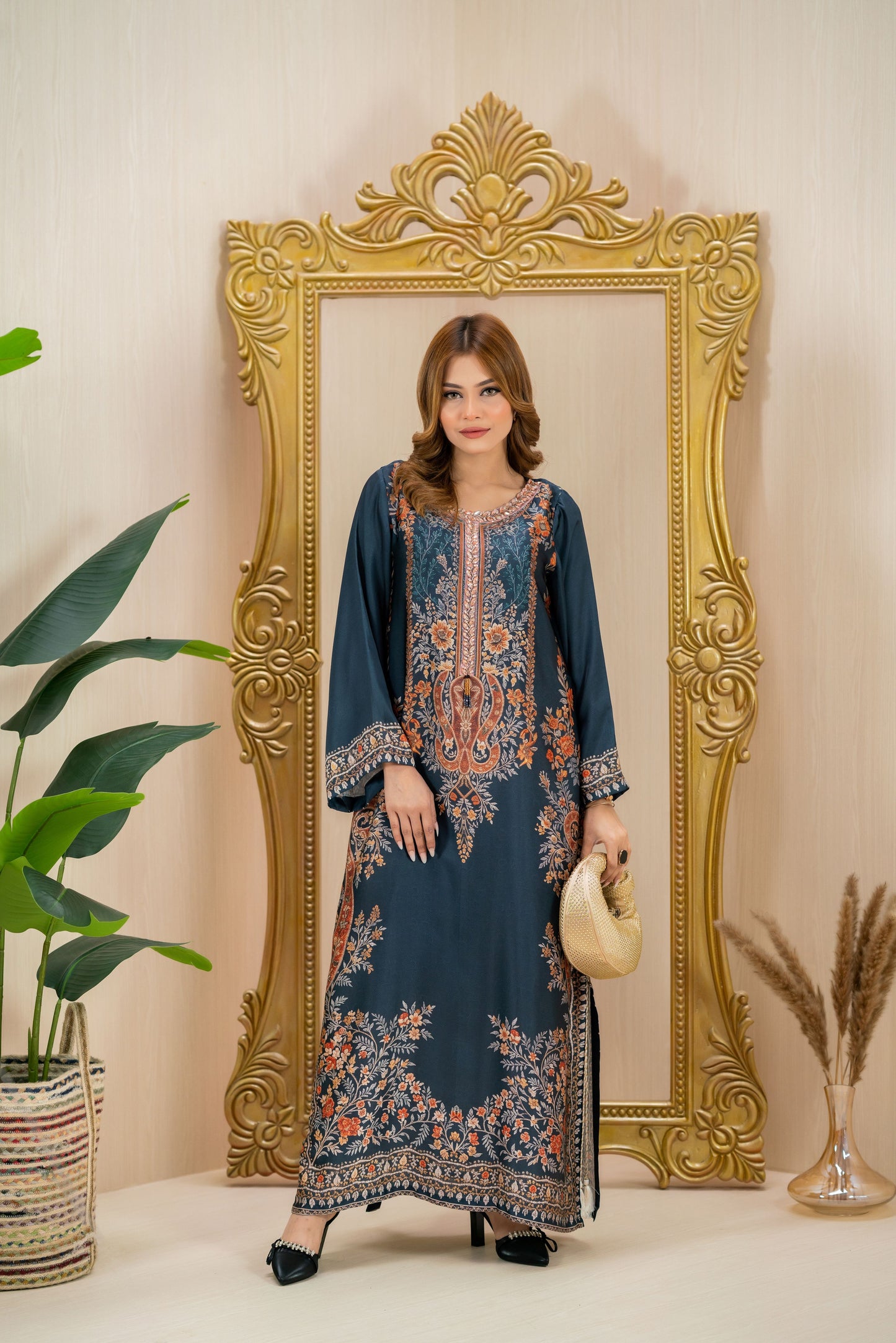 Midnight Teal Heritage Long Kameez