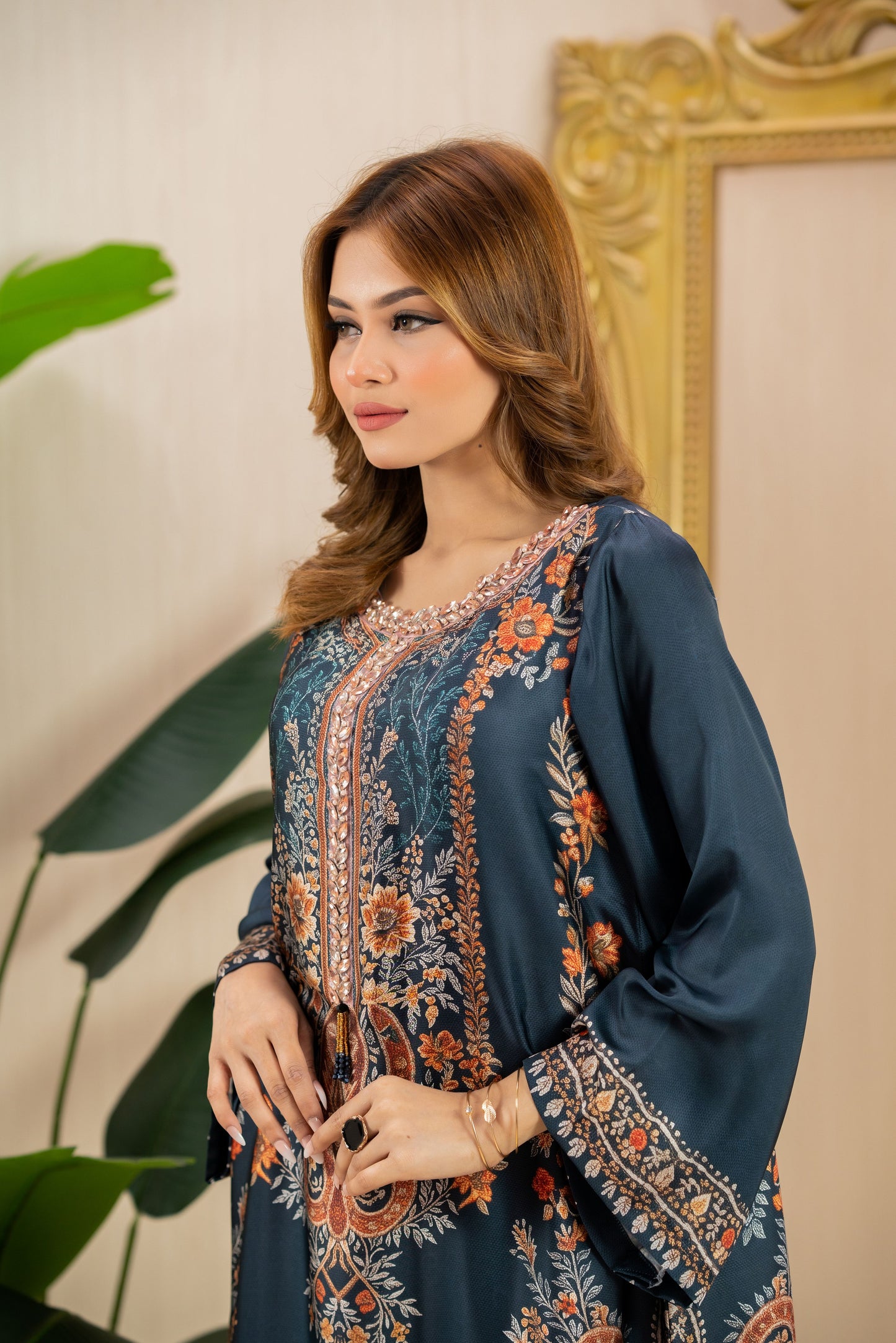 Midnight Teal Heritage Long Kameez