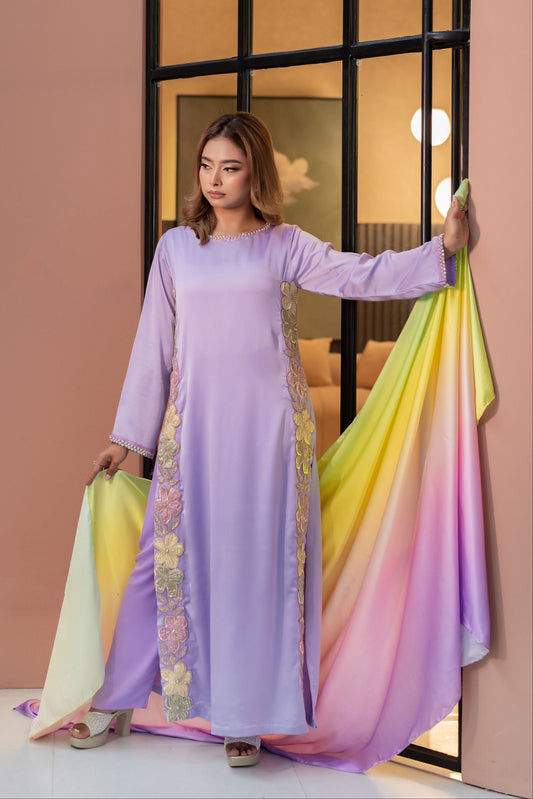 Lavender Bloom Pastel Kameez And Pant Set