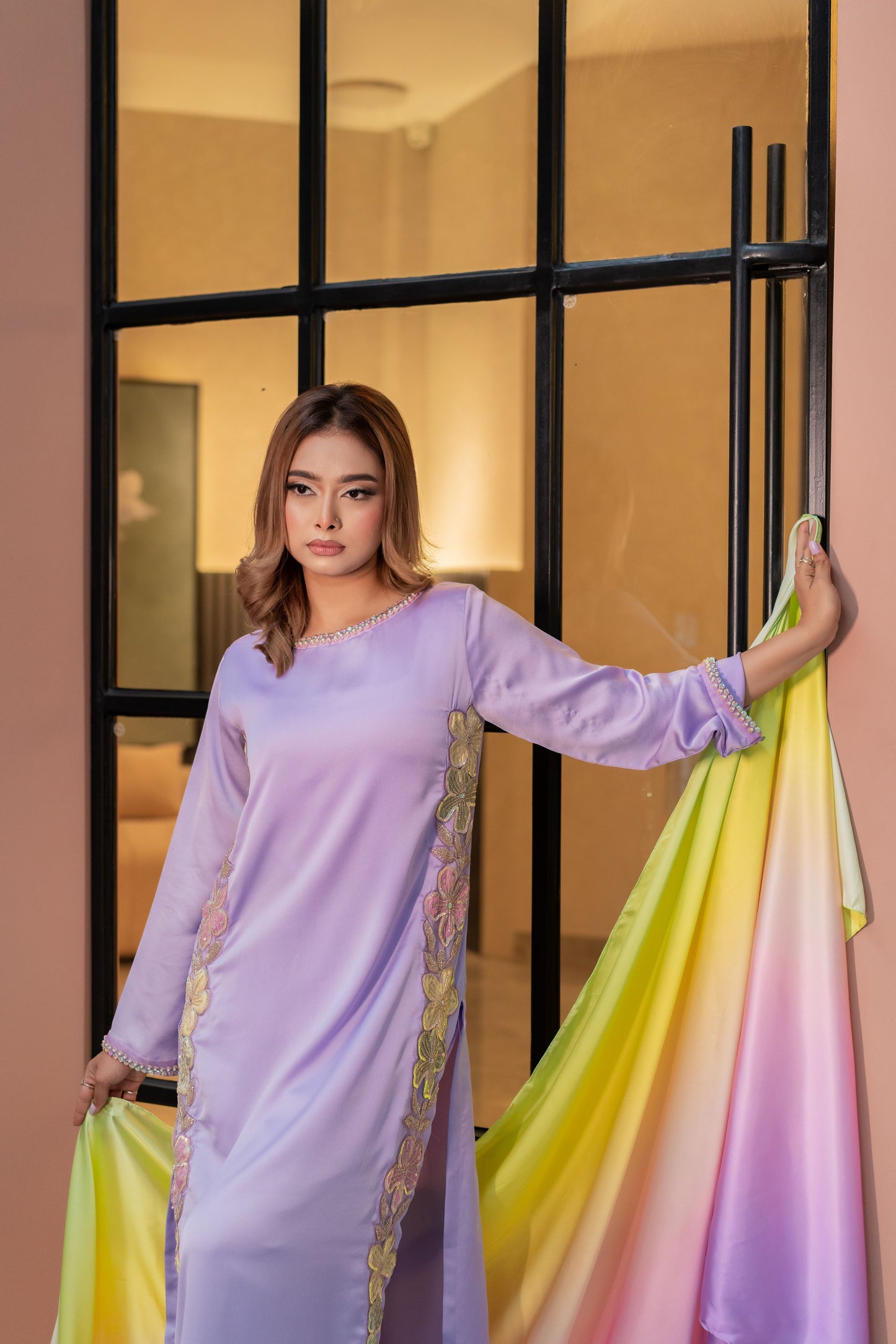 Lavender Bloom Pastel Kameez And Pant Set