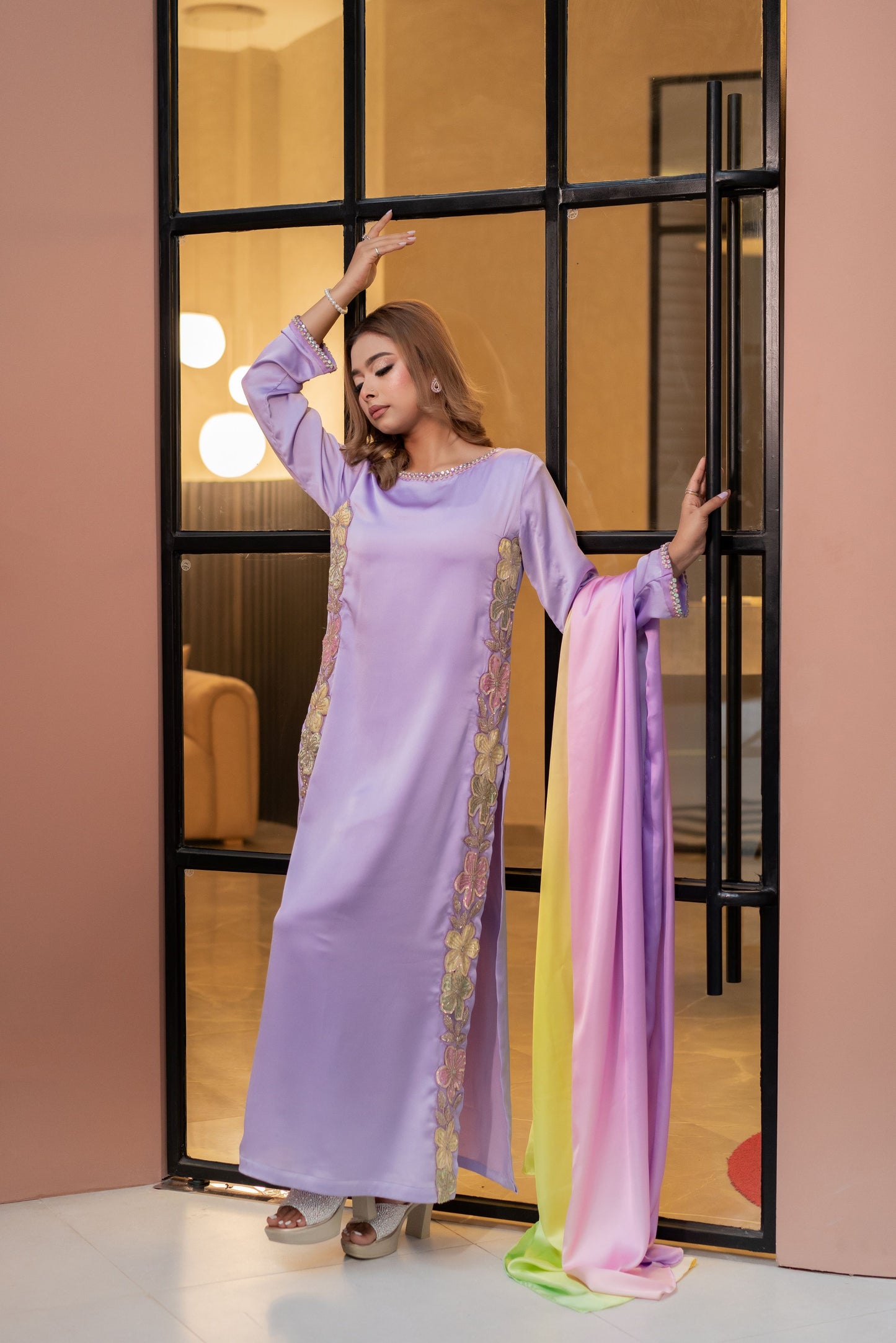 Lavender Bloom Pastel Kameez And Pant Set
