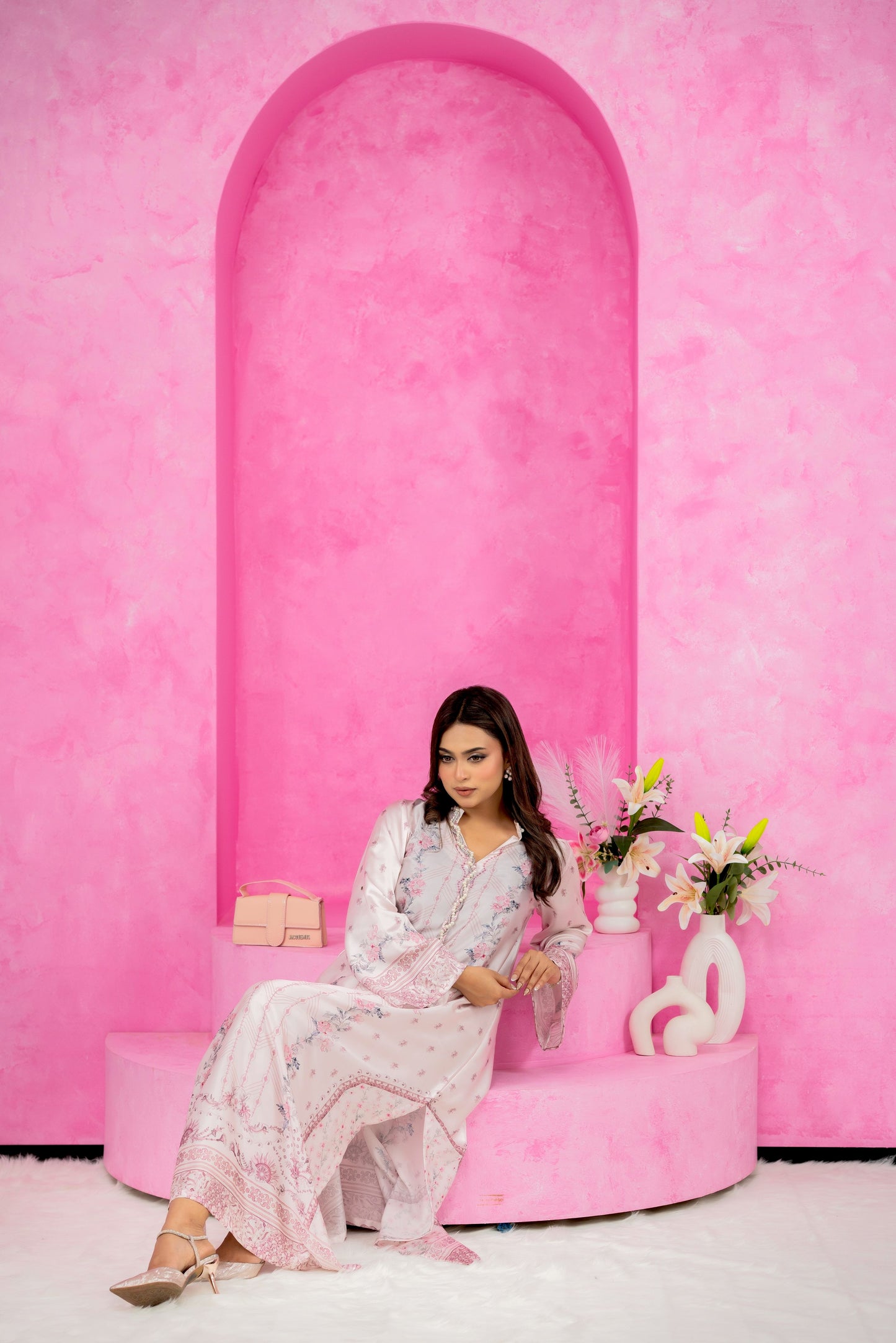 Blush Bloom Printed Long Kameez