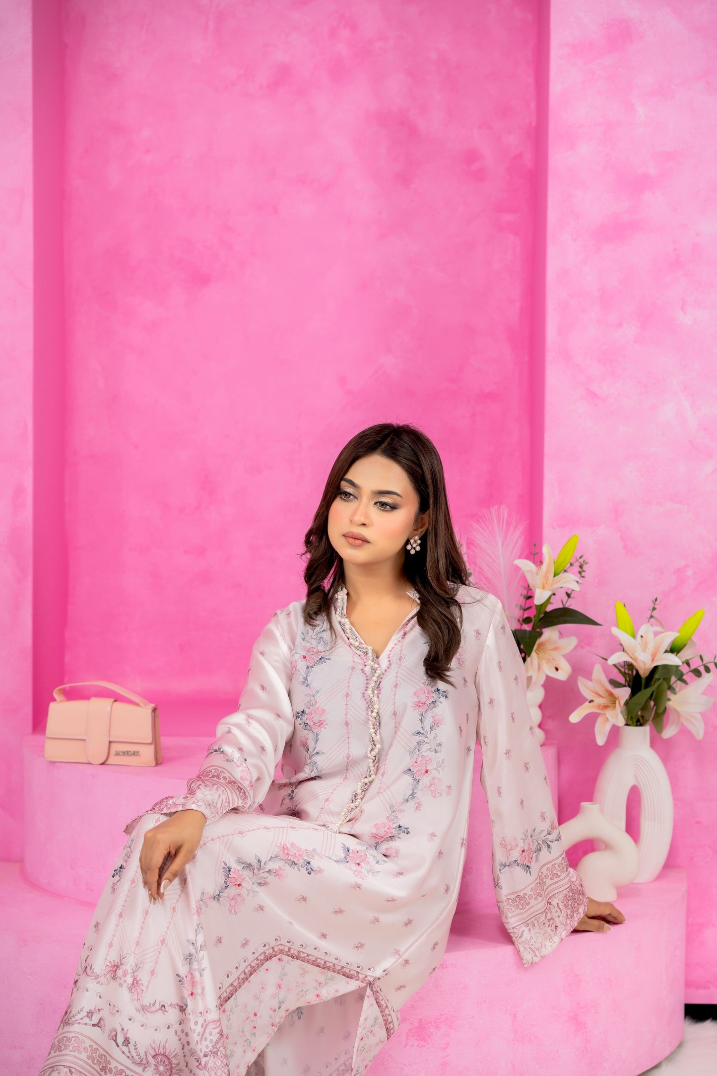 Blush Bloom Printed Long Kameez