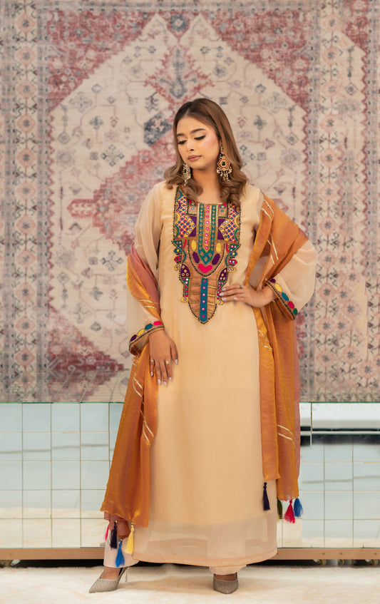 Bohemian Luxe Beige Three Piece Set