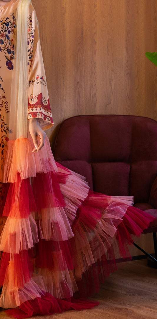 Rosé Cascade Ruffle Dupatta