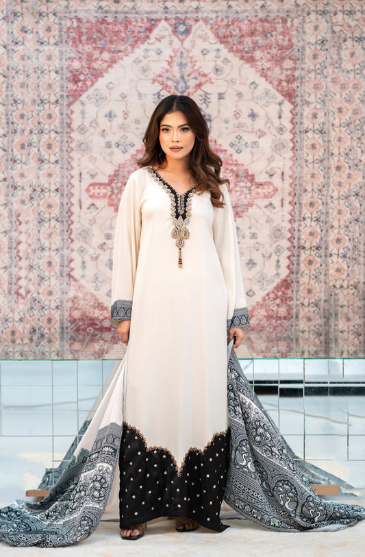 Ivory Grace Embellished Long Kameez Set