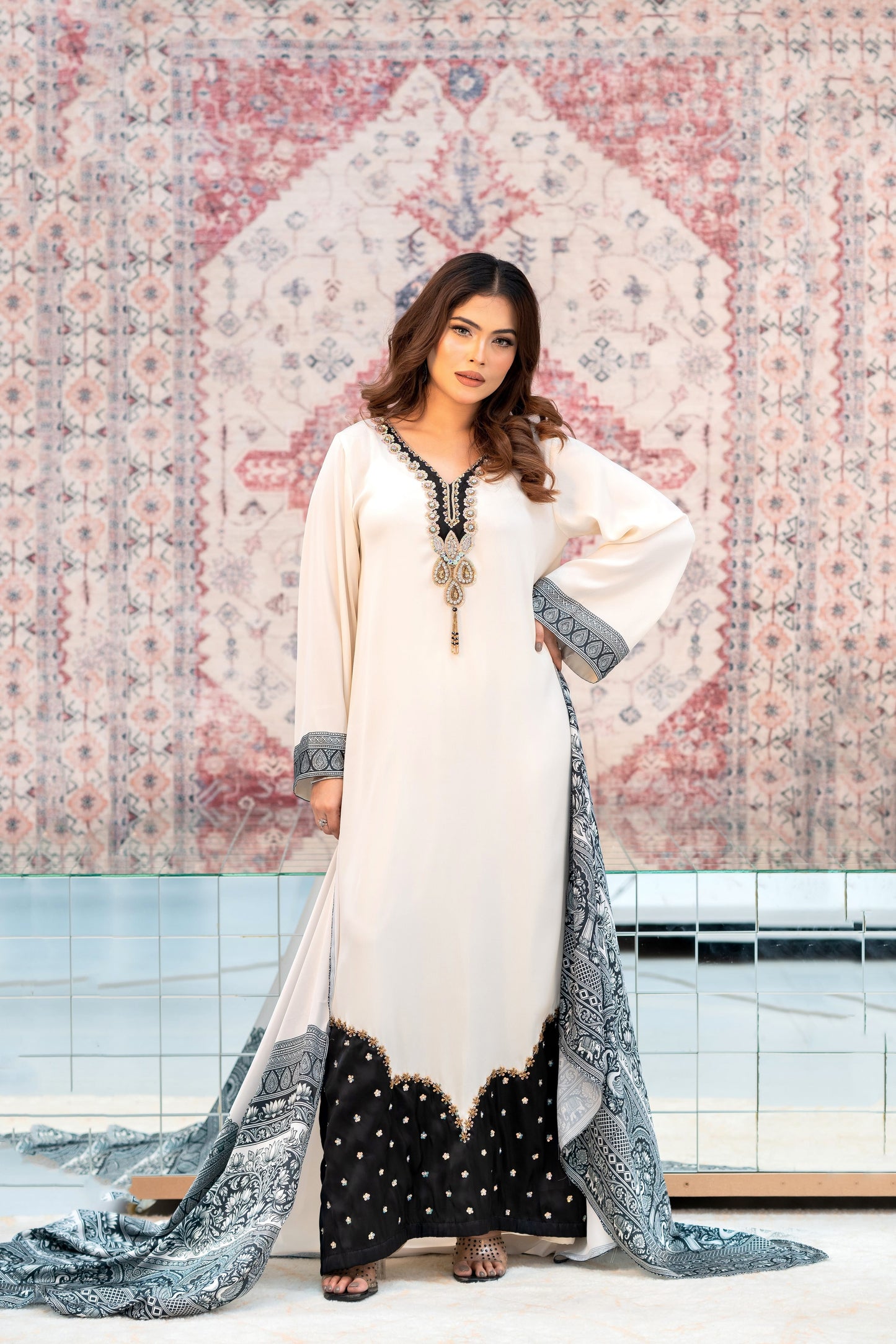 Ivory Grace Embellished Long Kameez Set