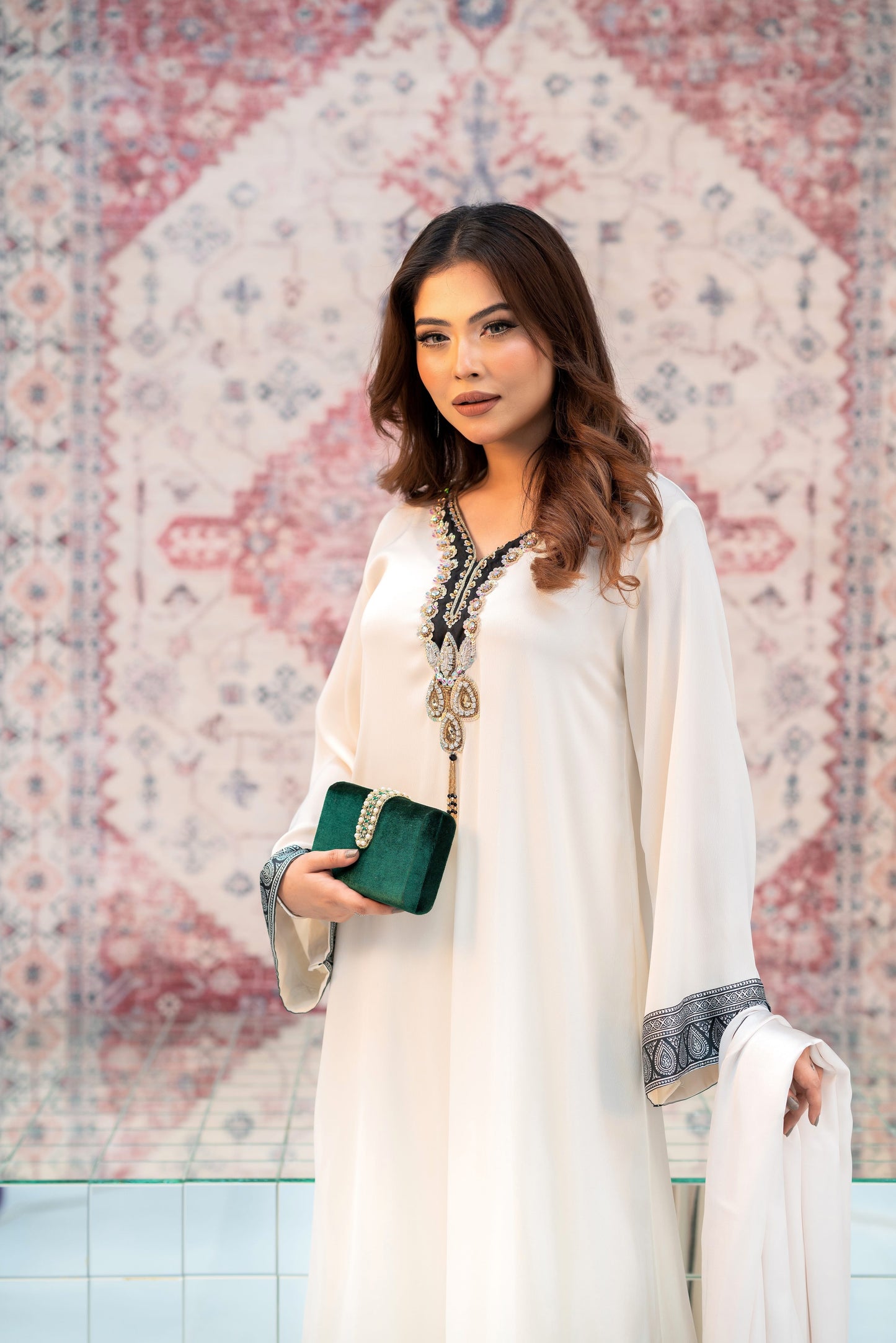 Ivory Grace Embellished Long Kameez Set