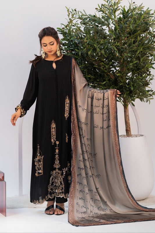 Royal Noir Embellished Three Piece  Set