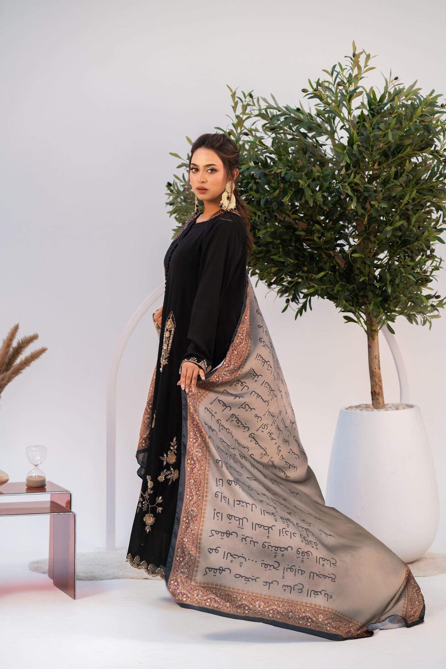 Royal Noir Embellished Three Piece  Set