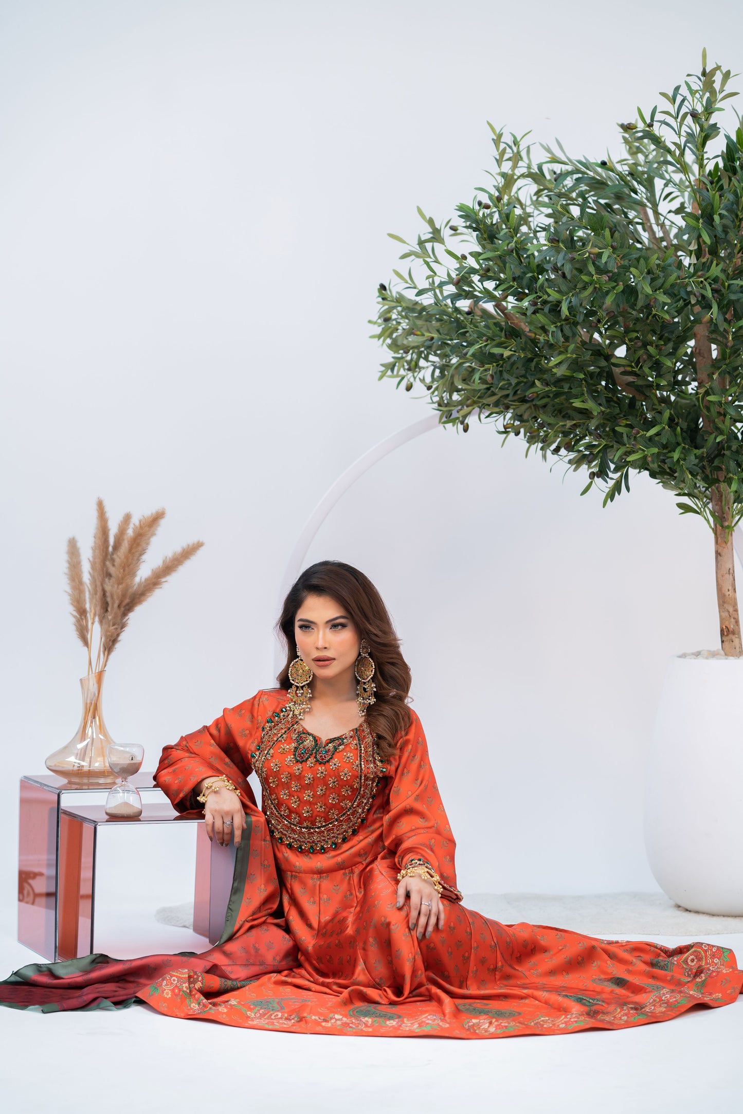 Sunset Ember Traditional Ensemble Anarkali with  Dupatta Set