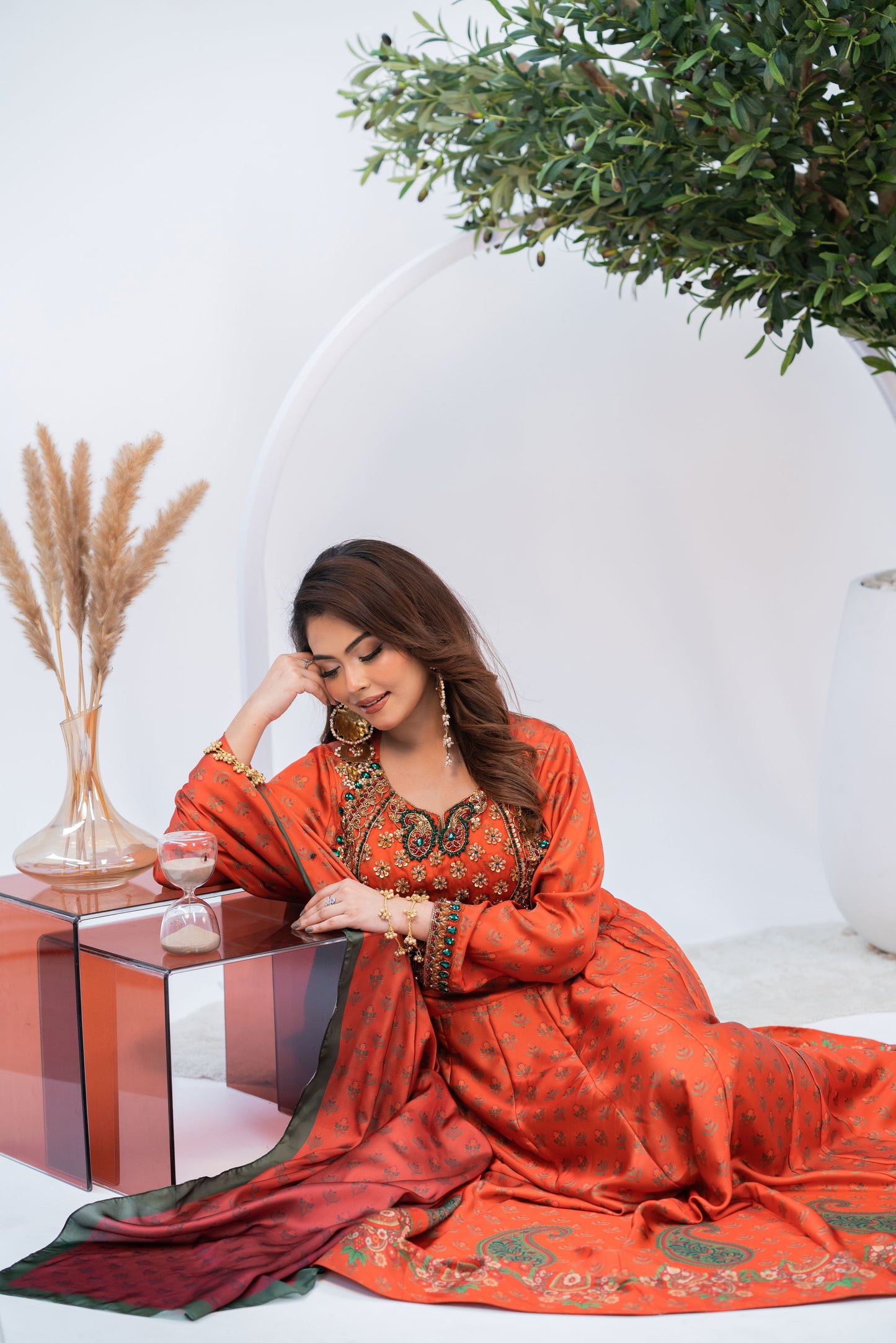 Sunset Ember Traditional Ensemble Anarkali with  Dupatta Set