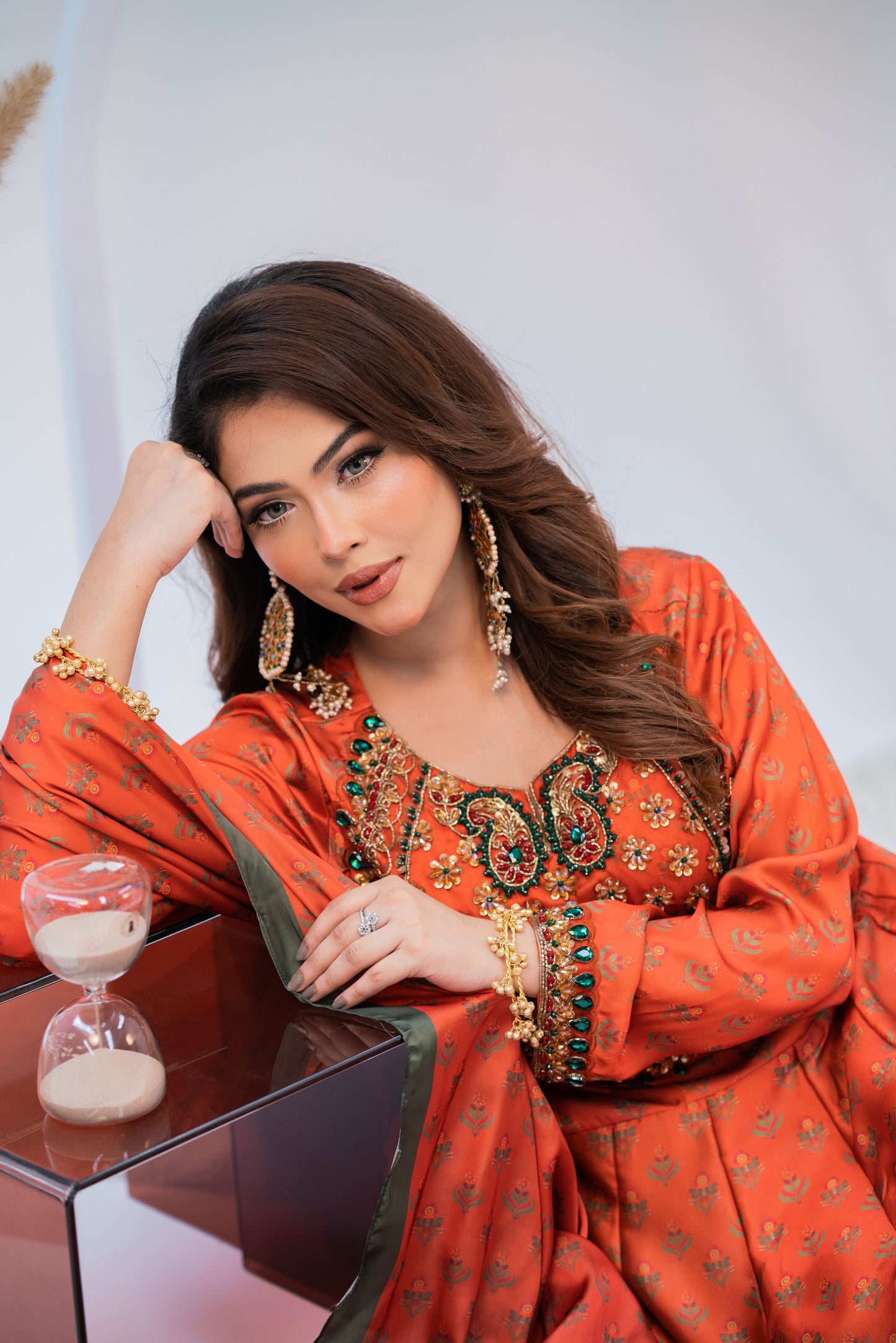 Sunset Ember Traditional Ensemble Anarkali with  Dupatta Set