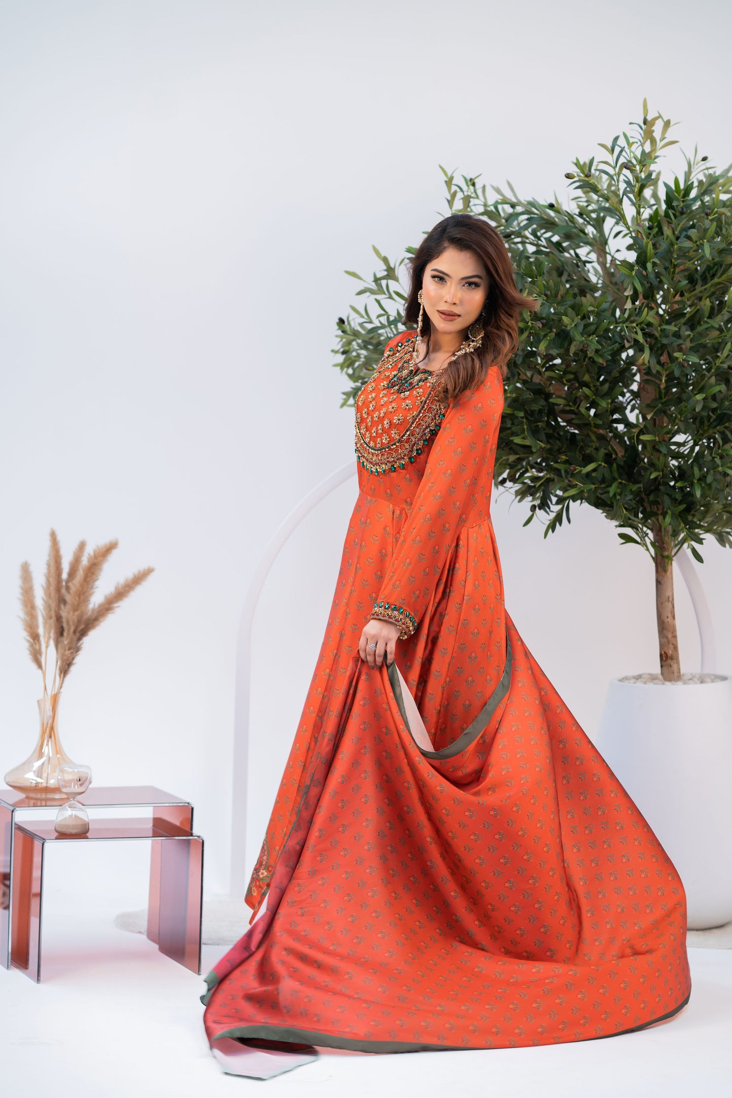 Sunset Ember Traditional Ensemble Anarkali with  Dupatta Set