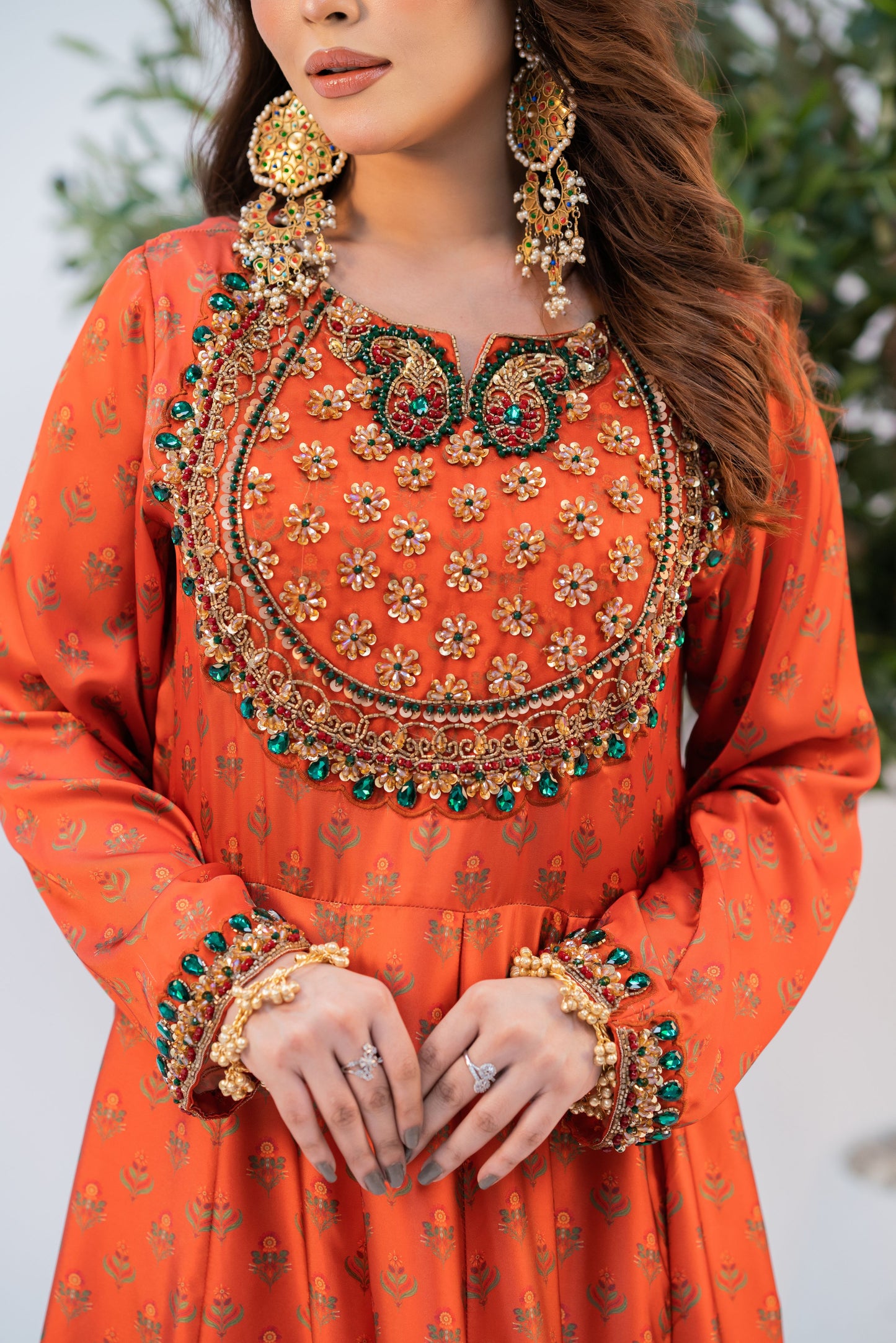 Sunset Ember Traditional Ensemble Anarkali with  Dupatta Set
