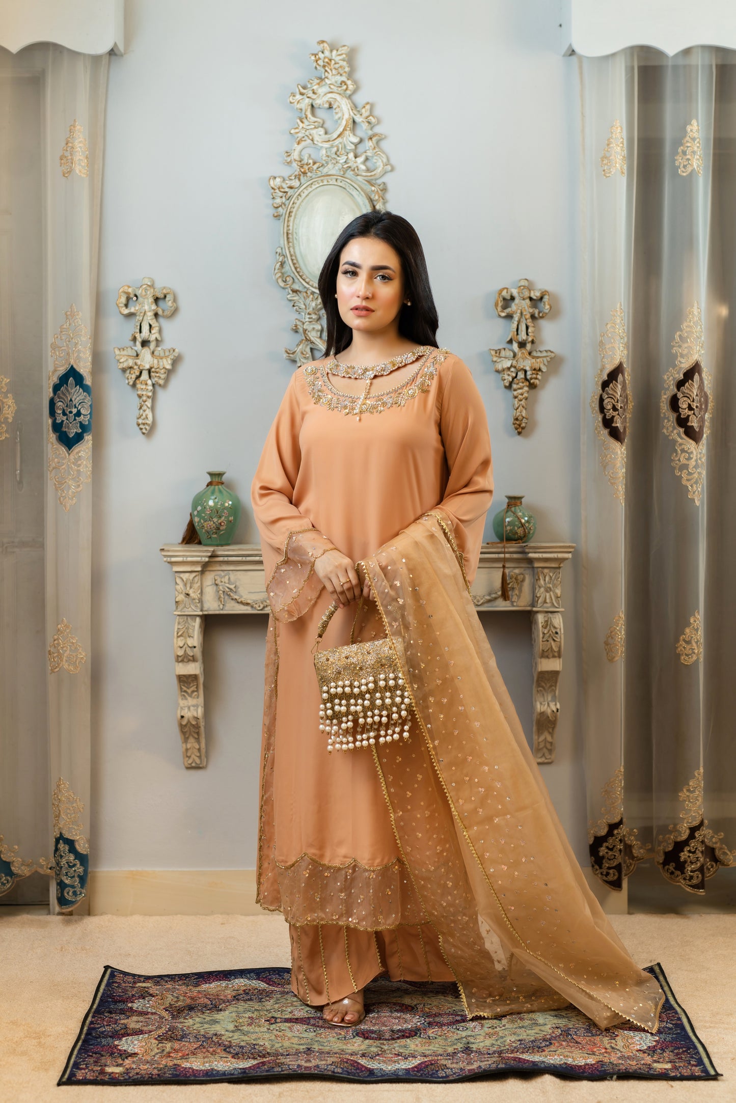 Gorgeous Caramel Karchupi Kurti Set
