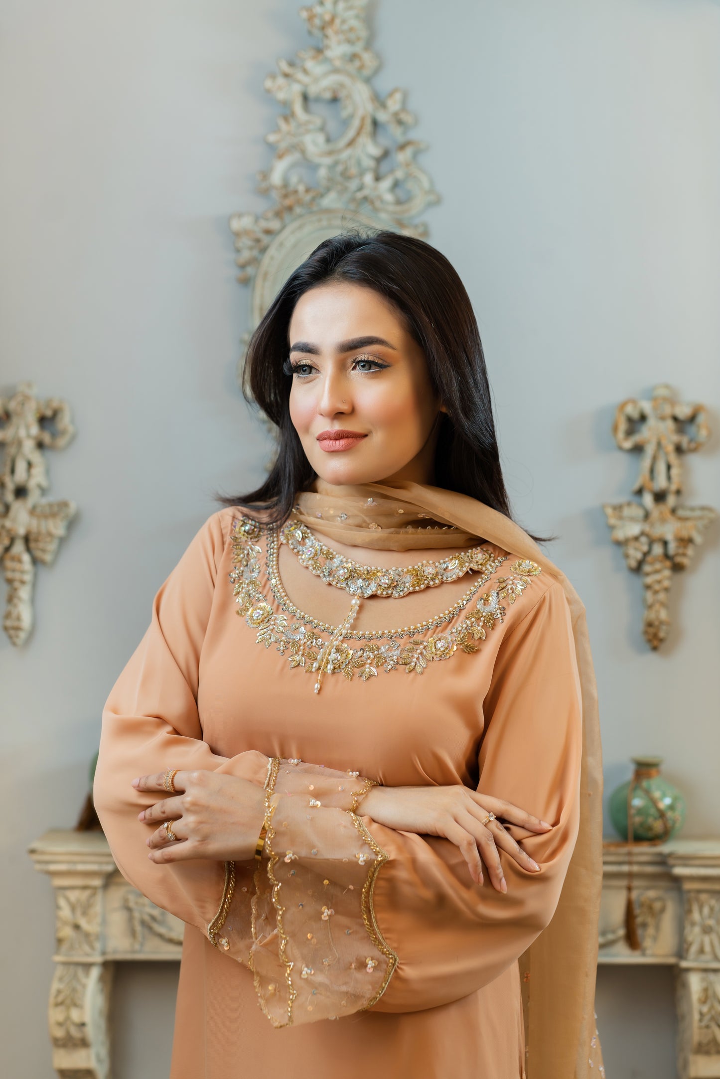 Gorgeous Caramel Karchupi Kurti Set