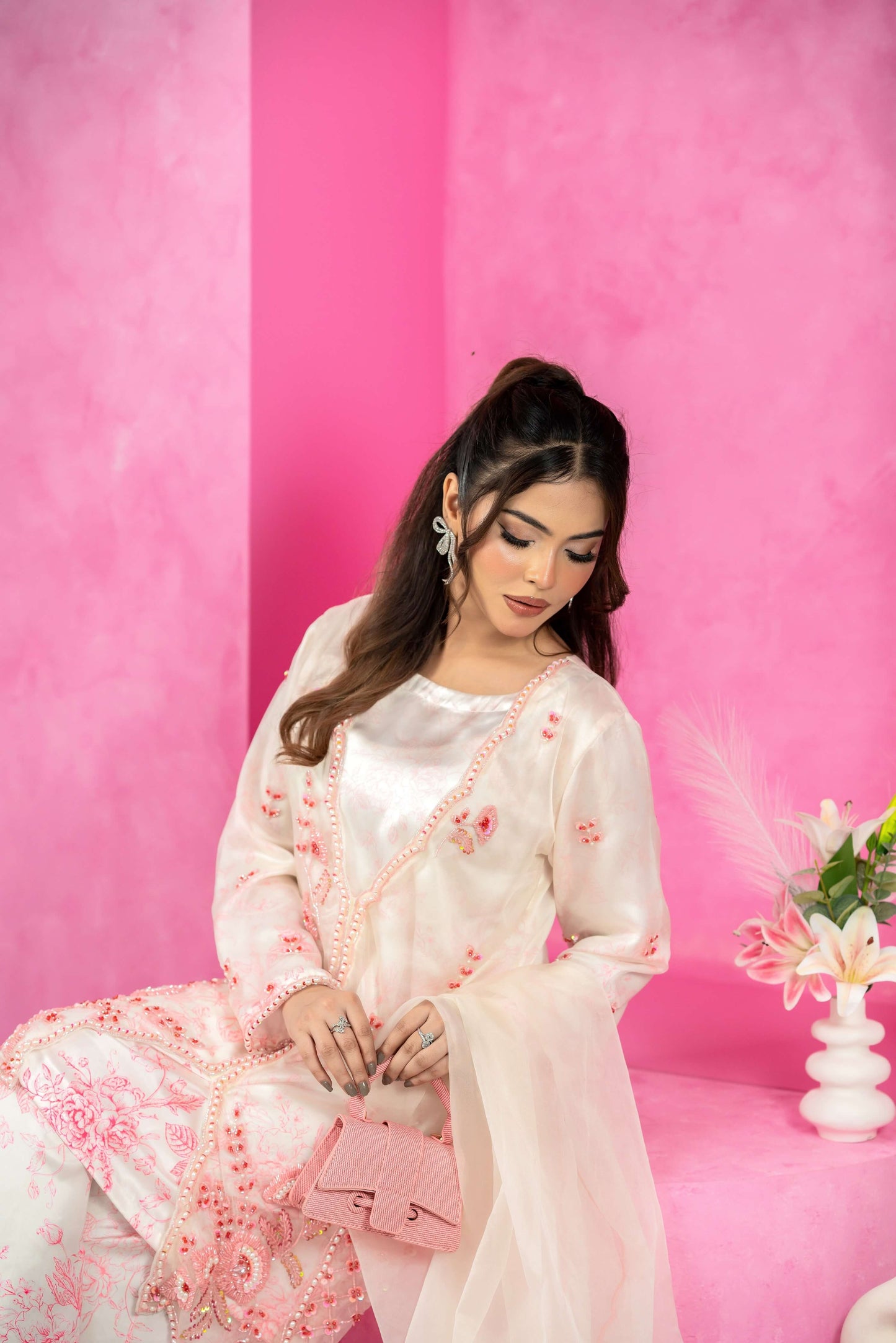 Blush Pearl Embroidered Three Piece Set